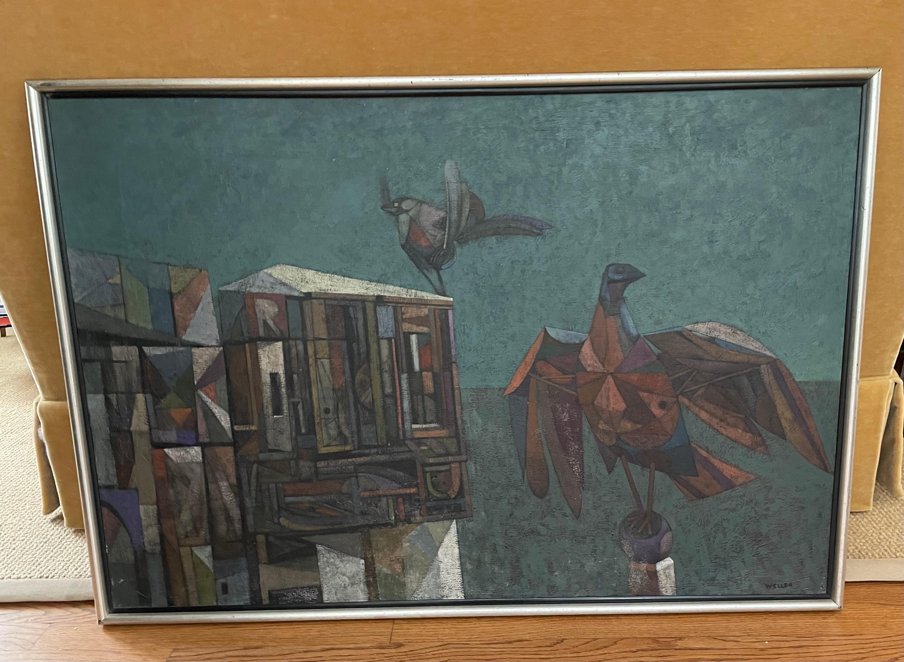 Cubist oil painting “Roost” by John S Weller For Sale 8