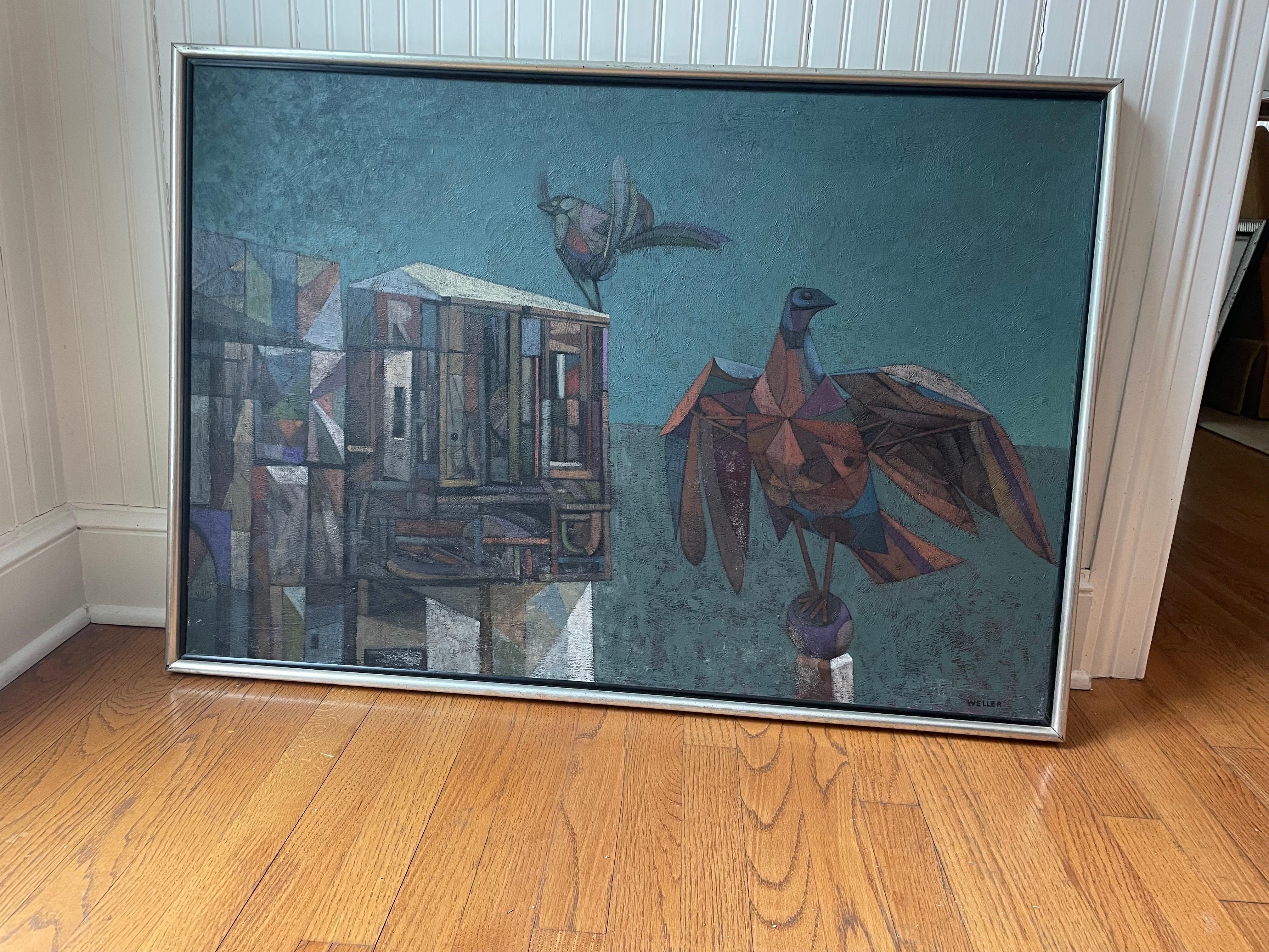 American Cubist oil painting “Roost” by John S Weller For Sale