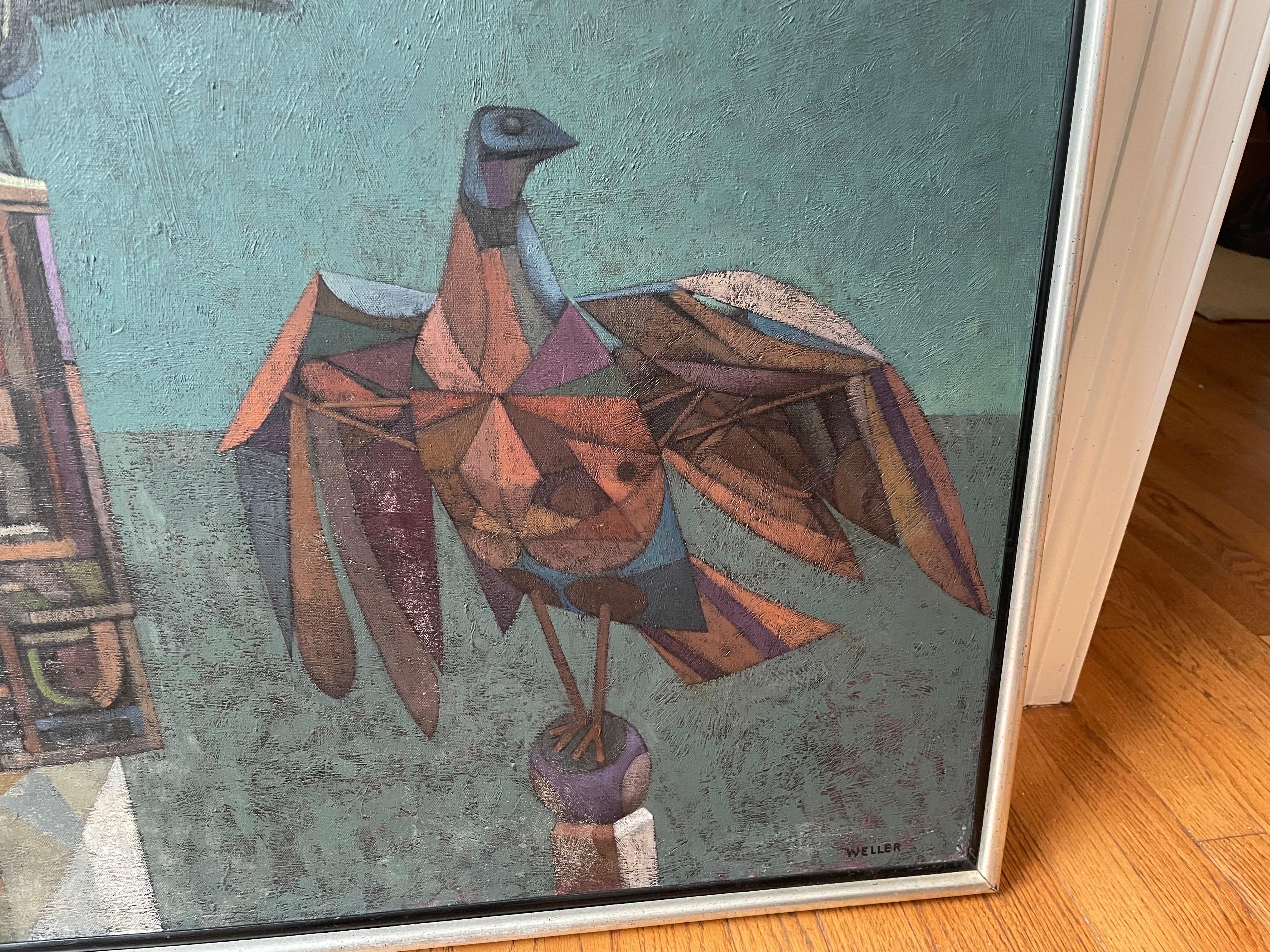 Cubist oil painting “Roost” by John S Weller In Good Condition For Sale In Winnetka, IL
