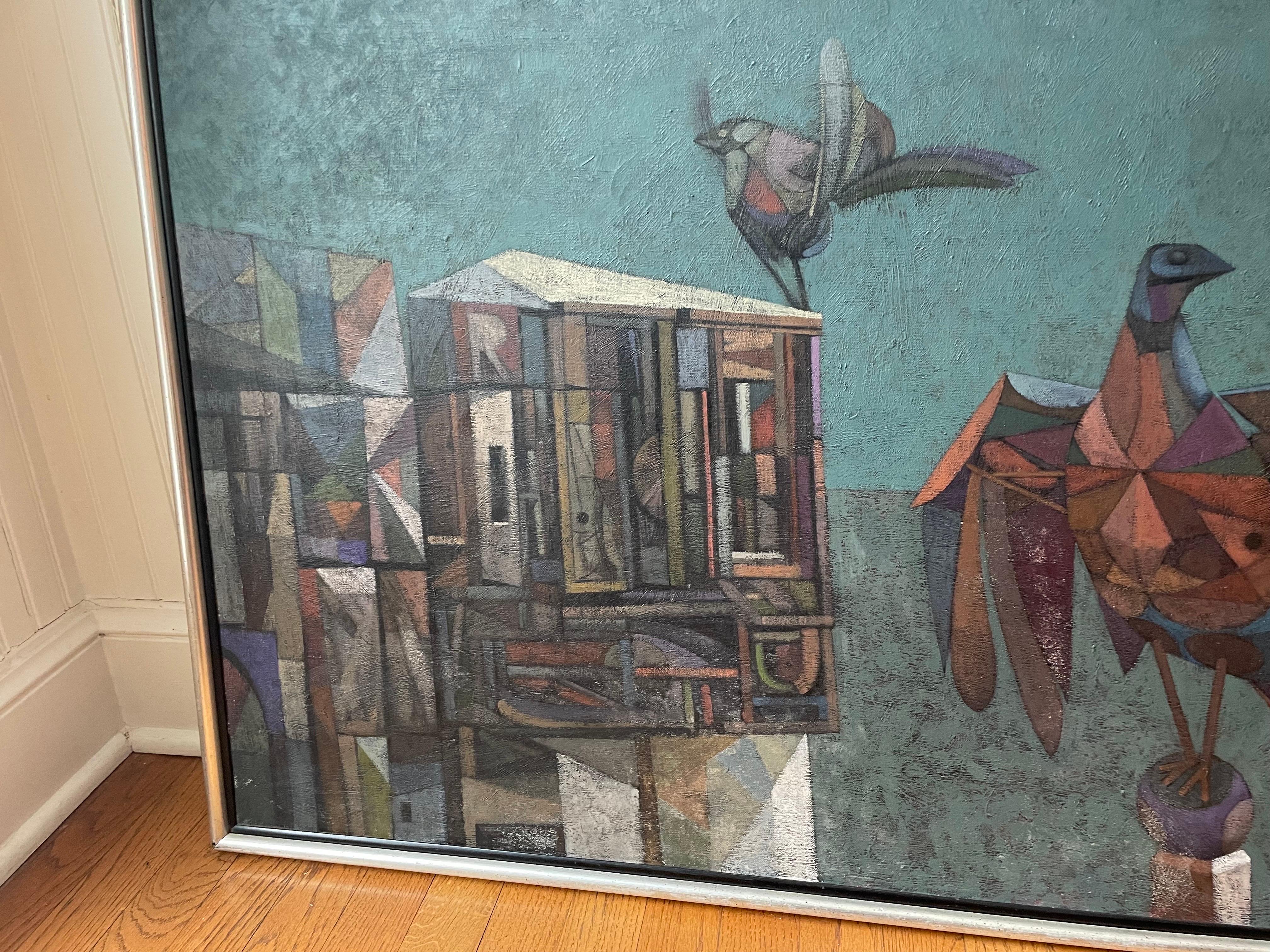 Mid-20th Century Cubist oil painting “Roost” by John S Weller For Sale