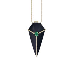 Cubist Onyx Pendant Necklace with Diamonds and Emeralds