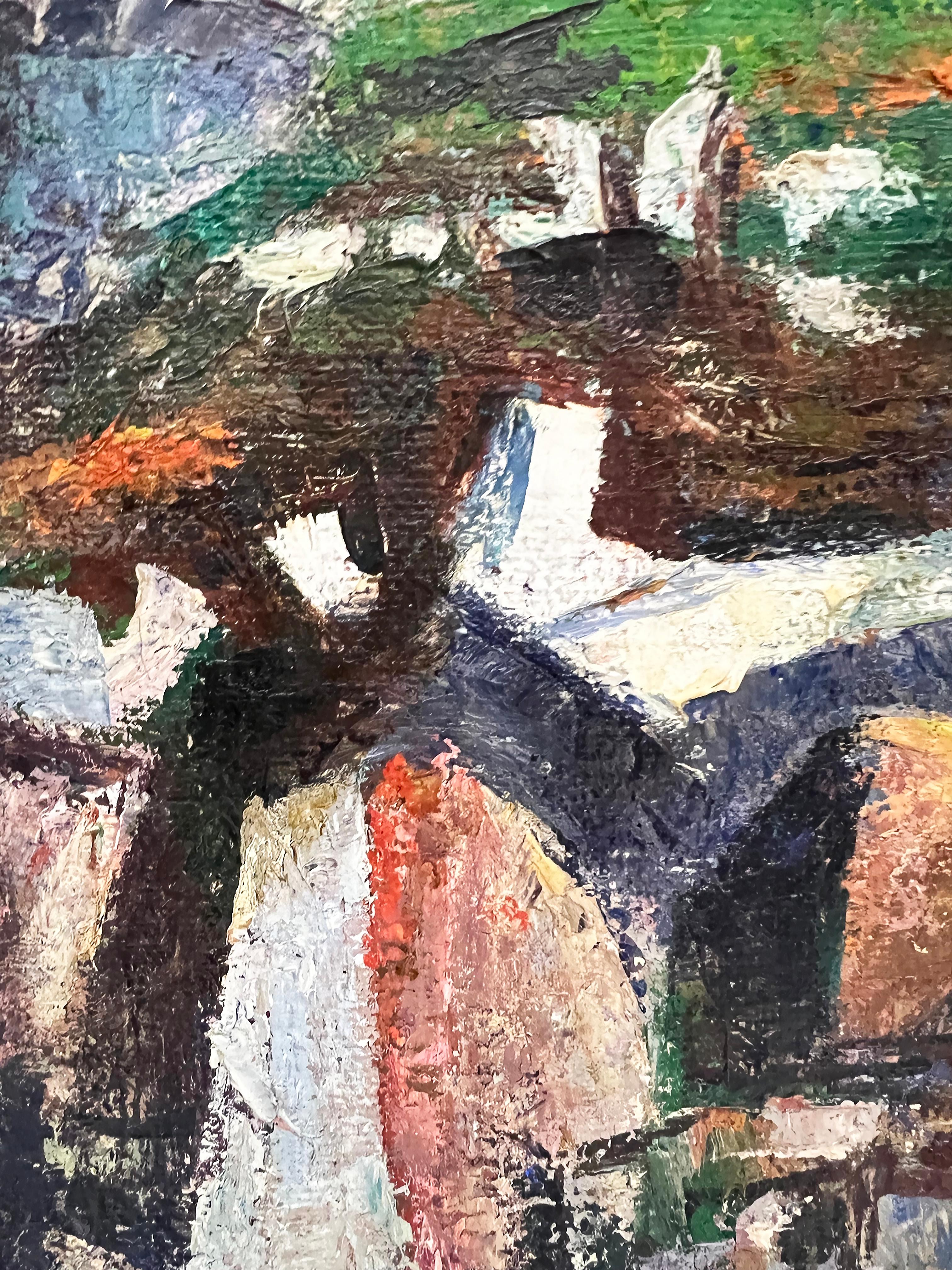 Hand-Painted Cubist Painting by Croatian Artist Joko Knezevic, 1961