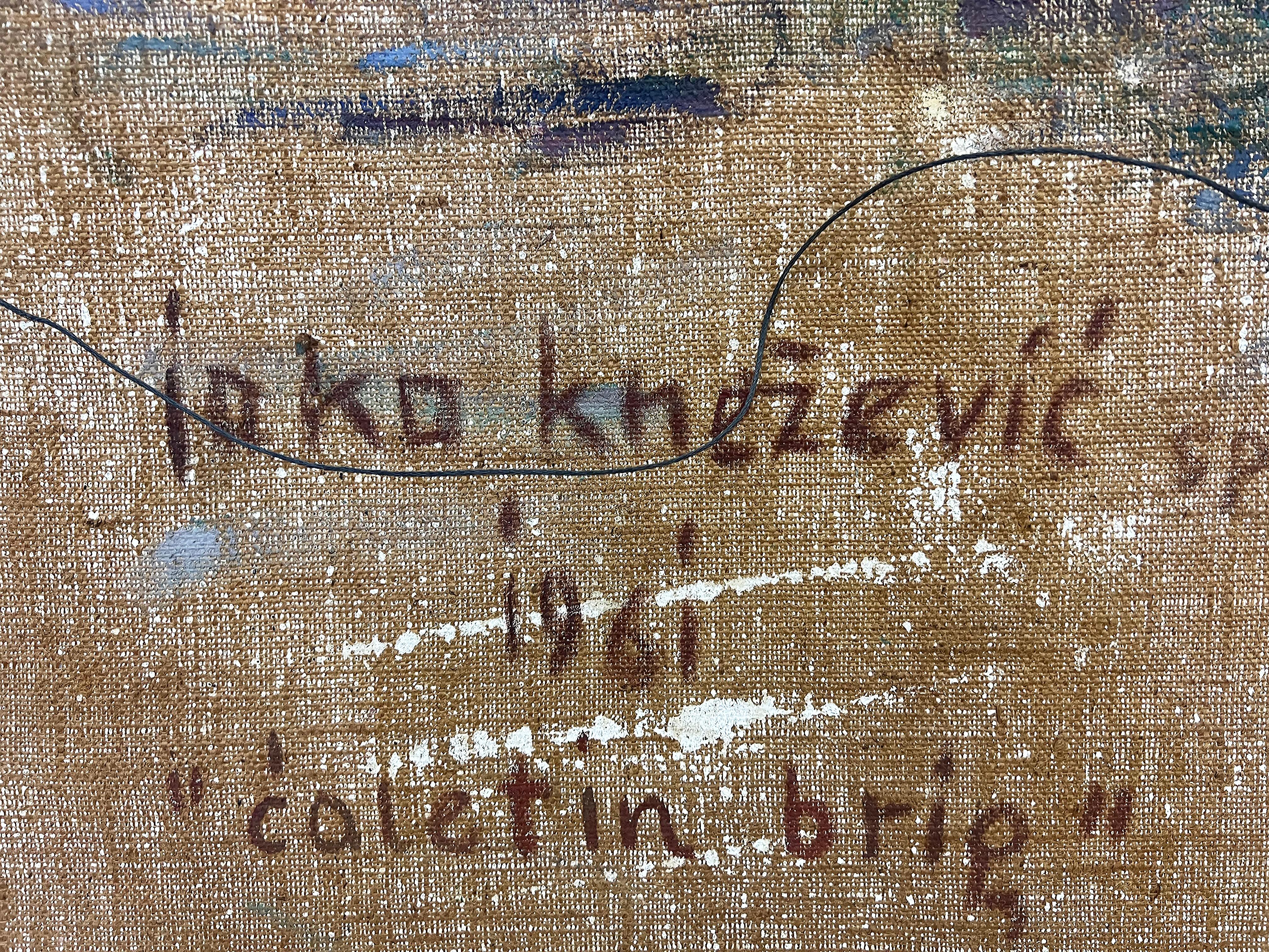 Canvas Cubist Painting by Croatian Artist Joko Knezevic, 1961