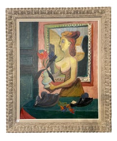 Cubist painting by Sigismund Kolos-Vary “Woman with Tulip”, 1936
