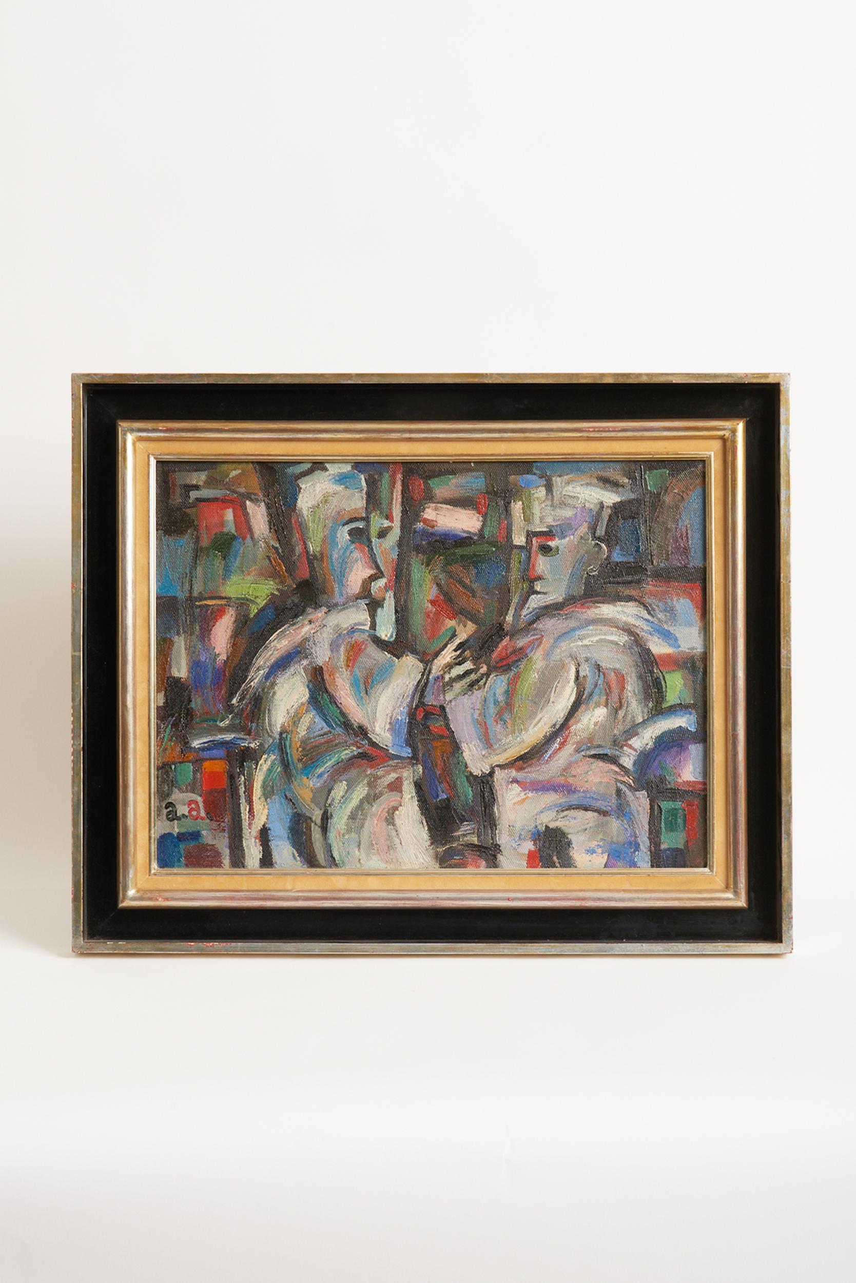 Cubist composition, oil on canvas.
Unidentified Ukranian artist.
Signed AA, dated 1992 and with more information at the back of the canvas.
