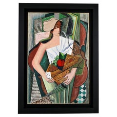 Cubist Painting Lady with Fruit Basket & Violin by Petroff