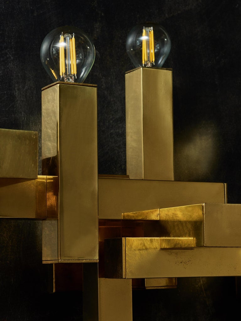 Cubist Polished Brass Gaetano Sciolari Wall Sconce In Good Condition For Sale In Saint-Ouen, IDF