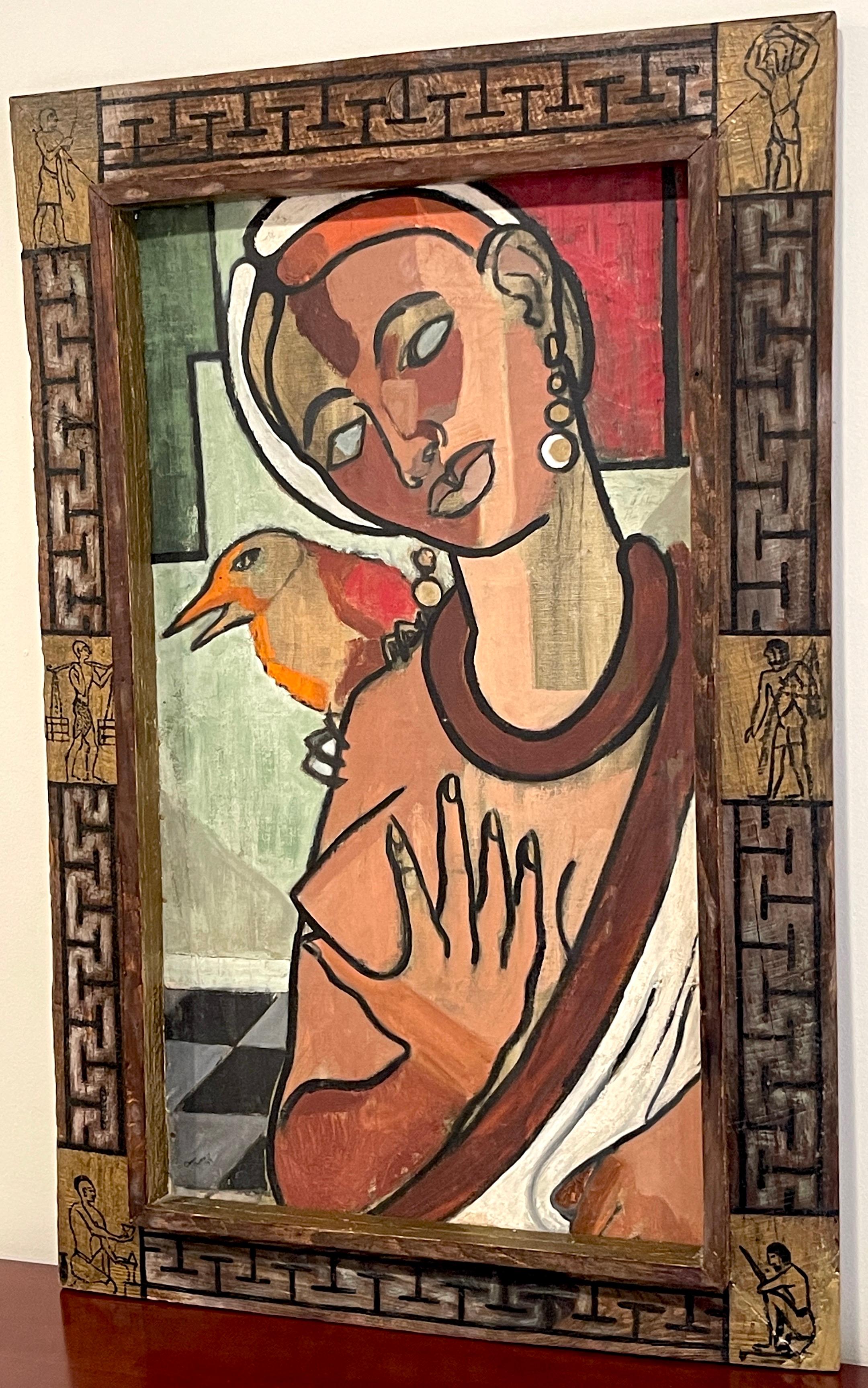 Kubistisches Porträt von Kleopatra und Hawk, von Clevan Thomas Jr., 1944 (Moderne) im Angebot