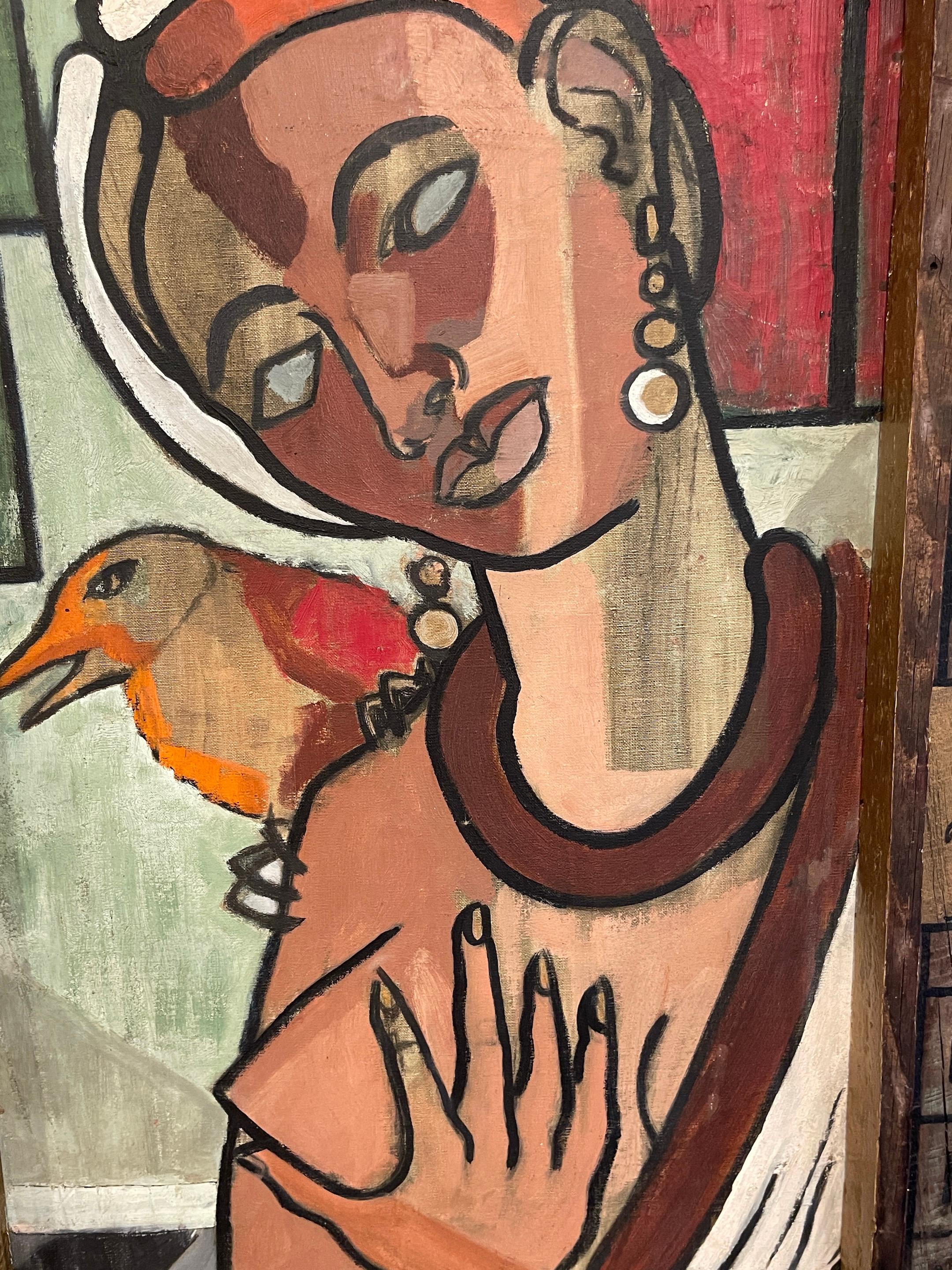Kubistisches Porträt von Kleopatra und Hawk, von Clevan Thomas Jr., 1944 (amerikanisch) im Angebot