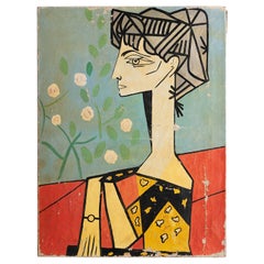 Cubist Portrait Oil Painting, France, circa 1950