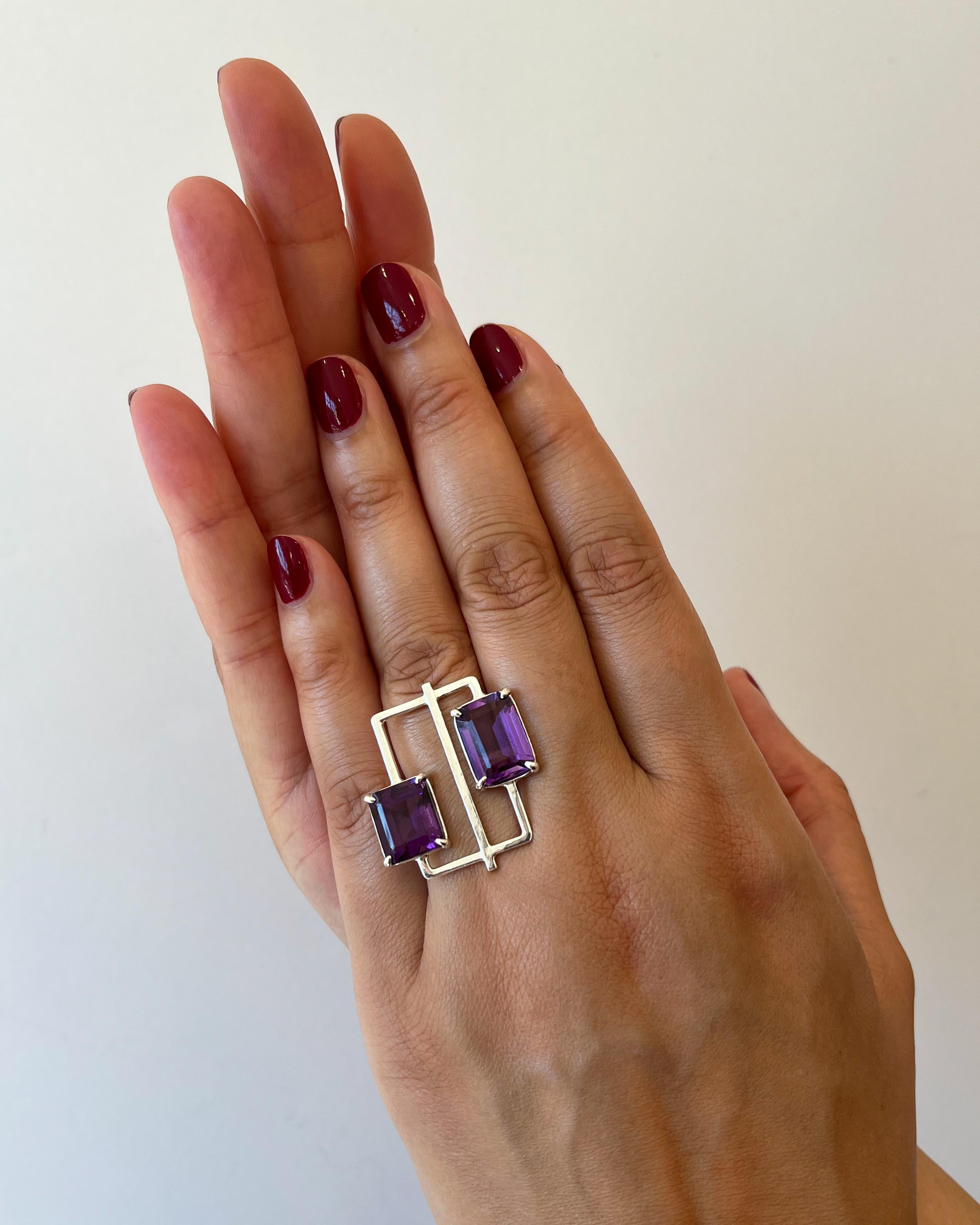 For Sale:  Cubist Ring in Amethyst and Sterling Silver 2