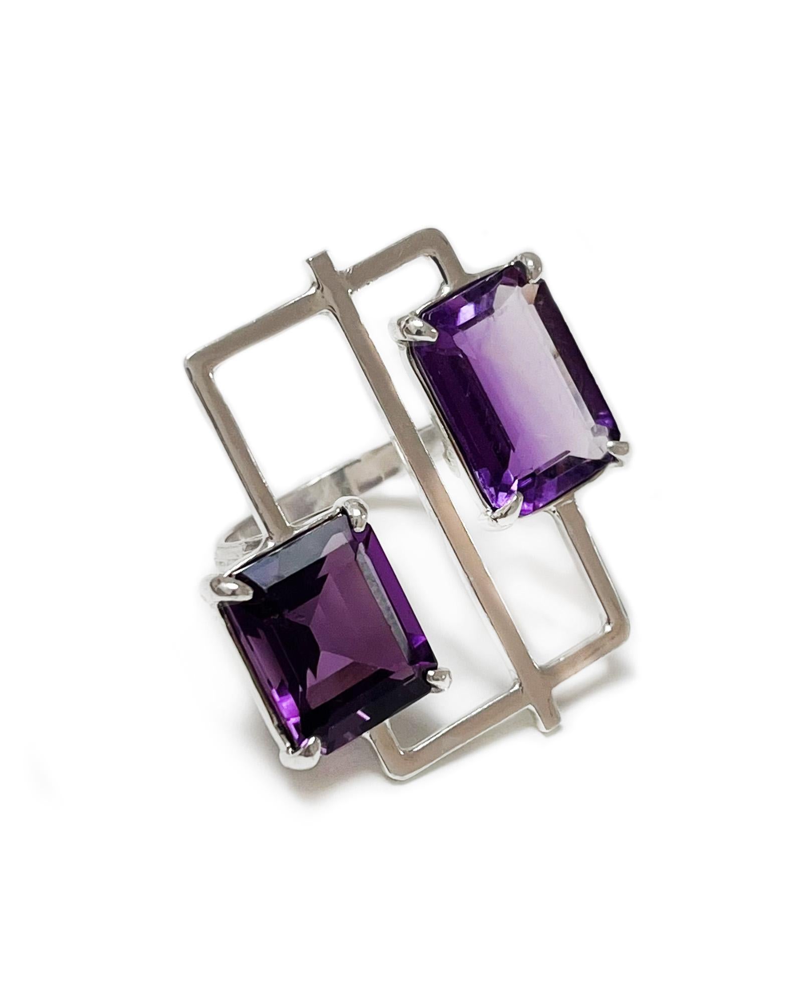 For Sale:  Cubist Ring in Amethyst and Sterling Silver 3