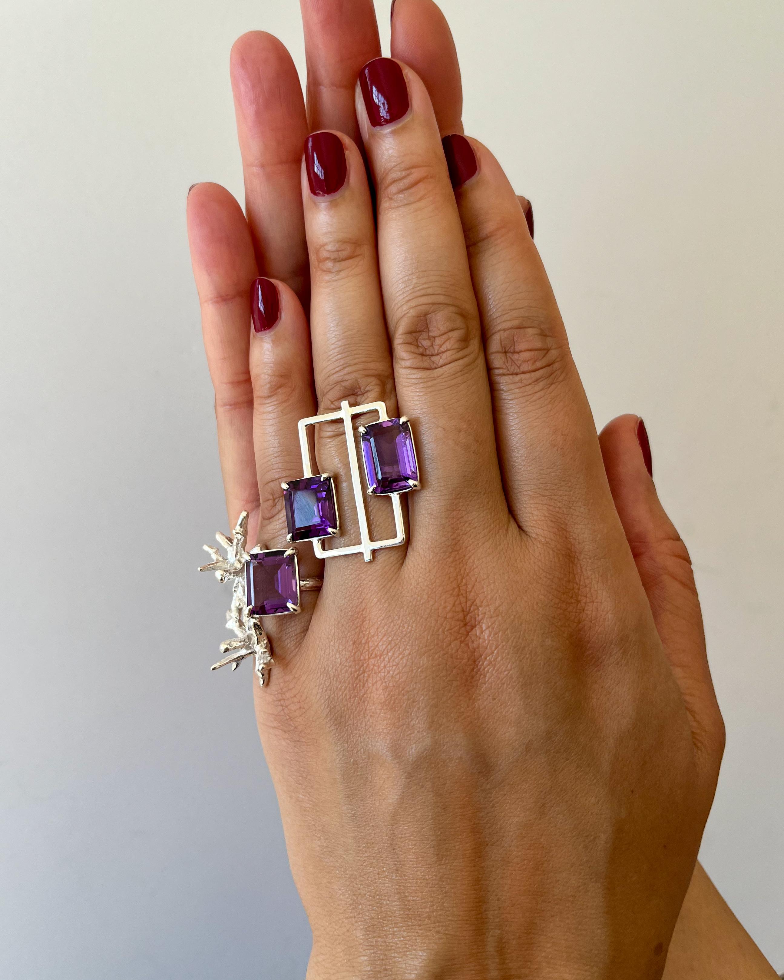 For Sale:  Cubist Ring in Amethyst and Sterling Silver 4