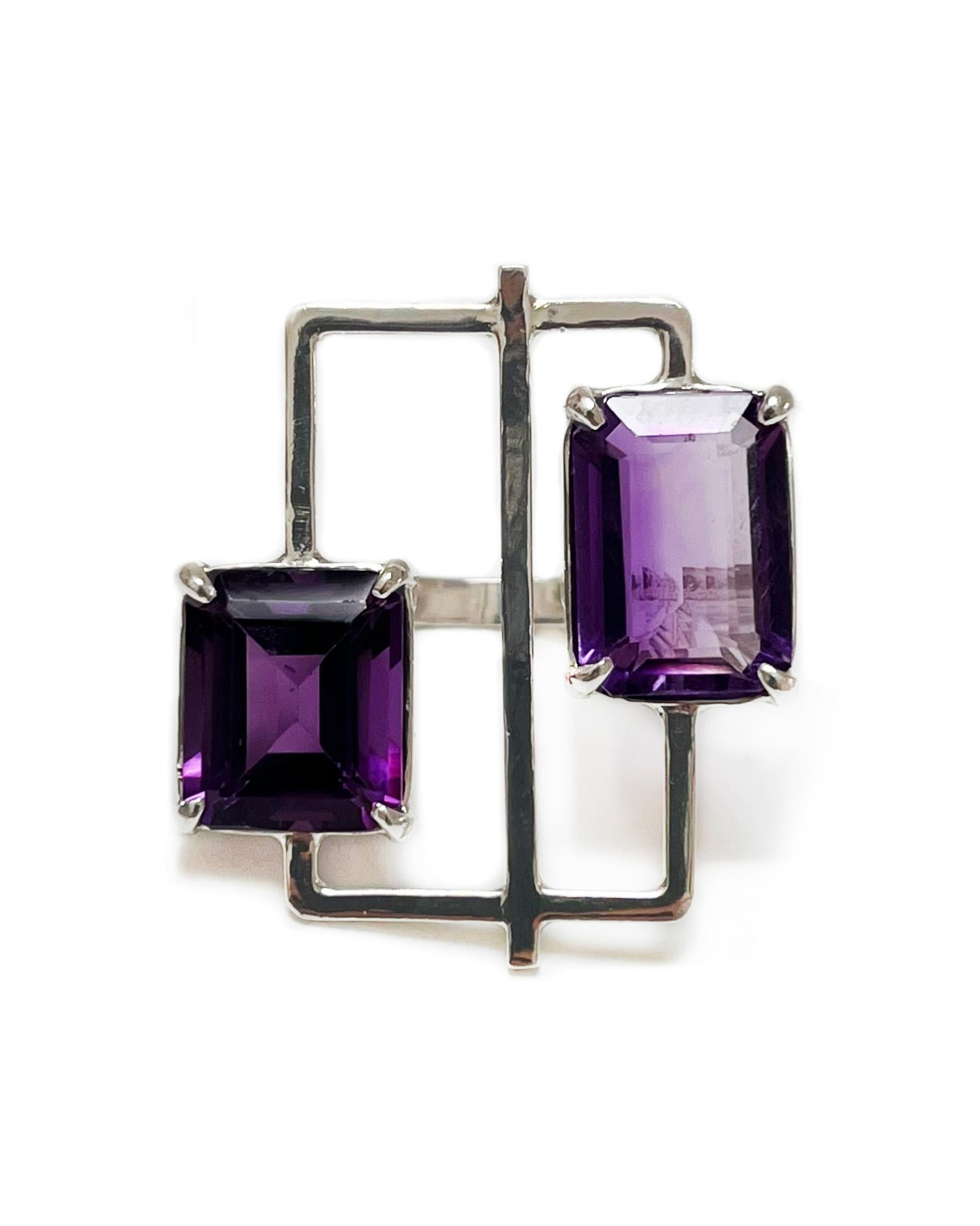For Sale:  Cubist Ring in Amethyst and Sterling Silver 5