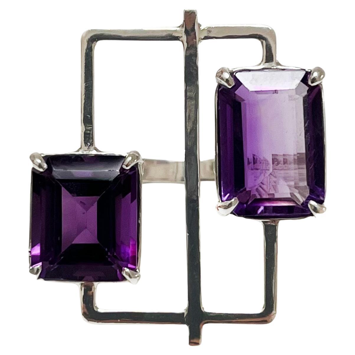 For Sale:  Cubist Ring in Amethyst and Sterling Silver