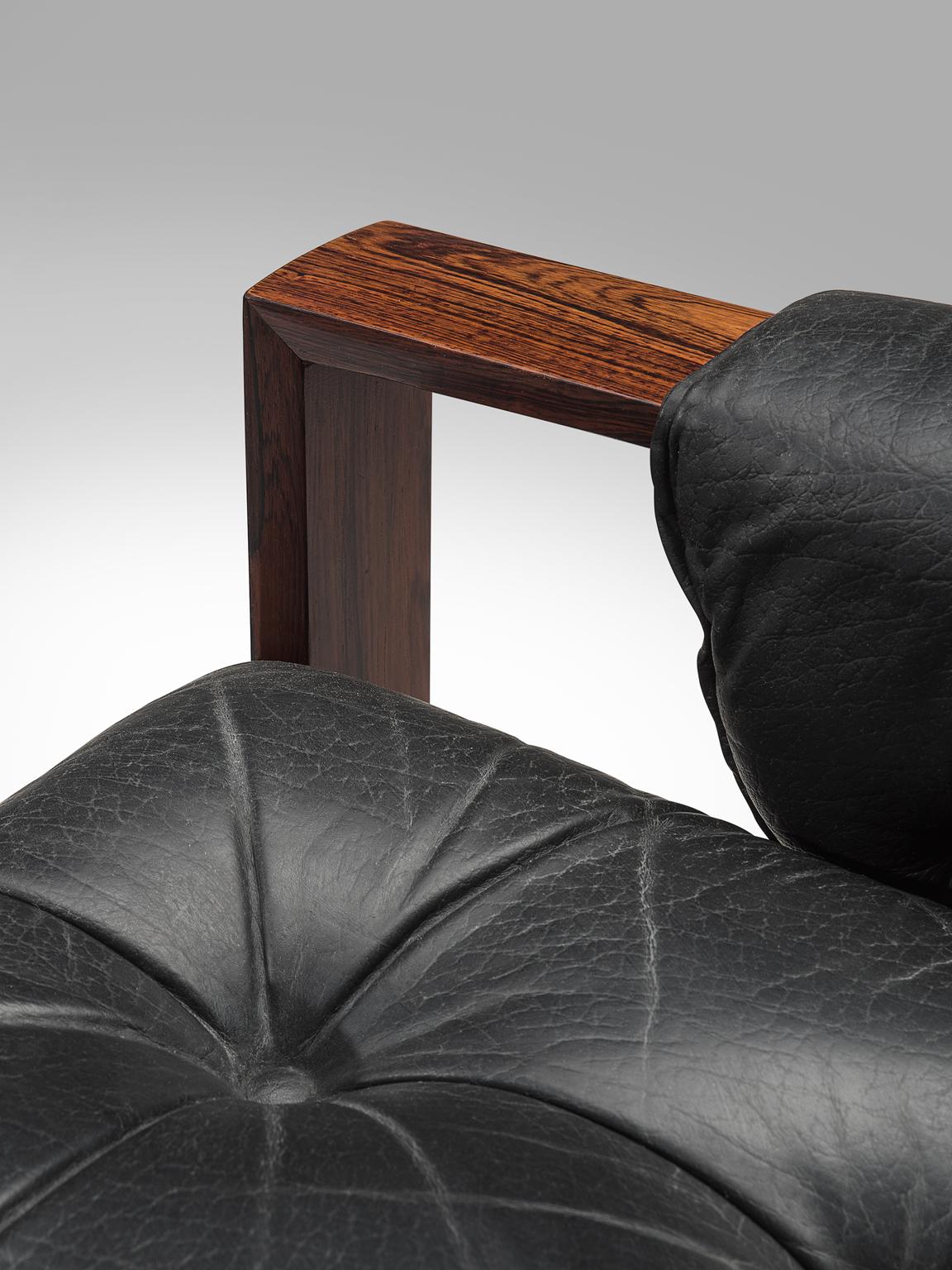 Cubist Rosewood and Black Leather Armchairs 1
