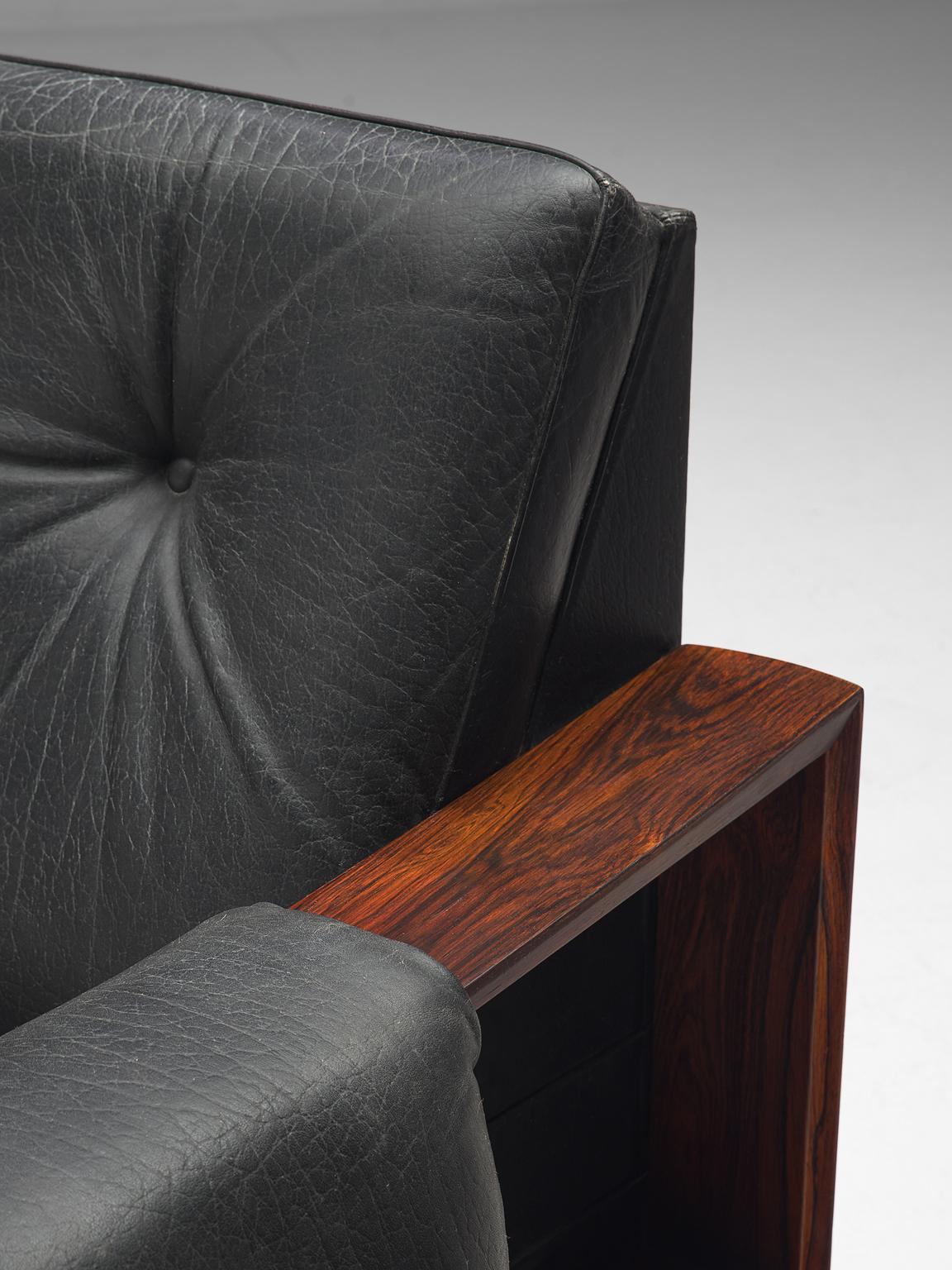 Cubist Rosewood and Black Leather Armchairs 2