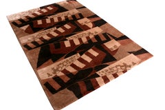 Cubist Rug Beige-Brown Wool and Silk Geometric Pattern by Rug & Kilim