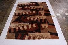 Cubist Rug Beige-Brown Wool and Silk Geometric Pattern by Rug & Kilim