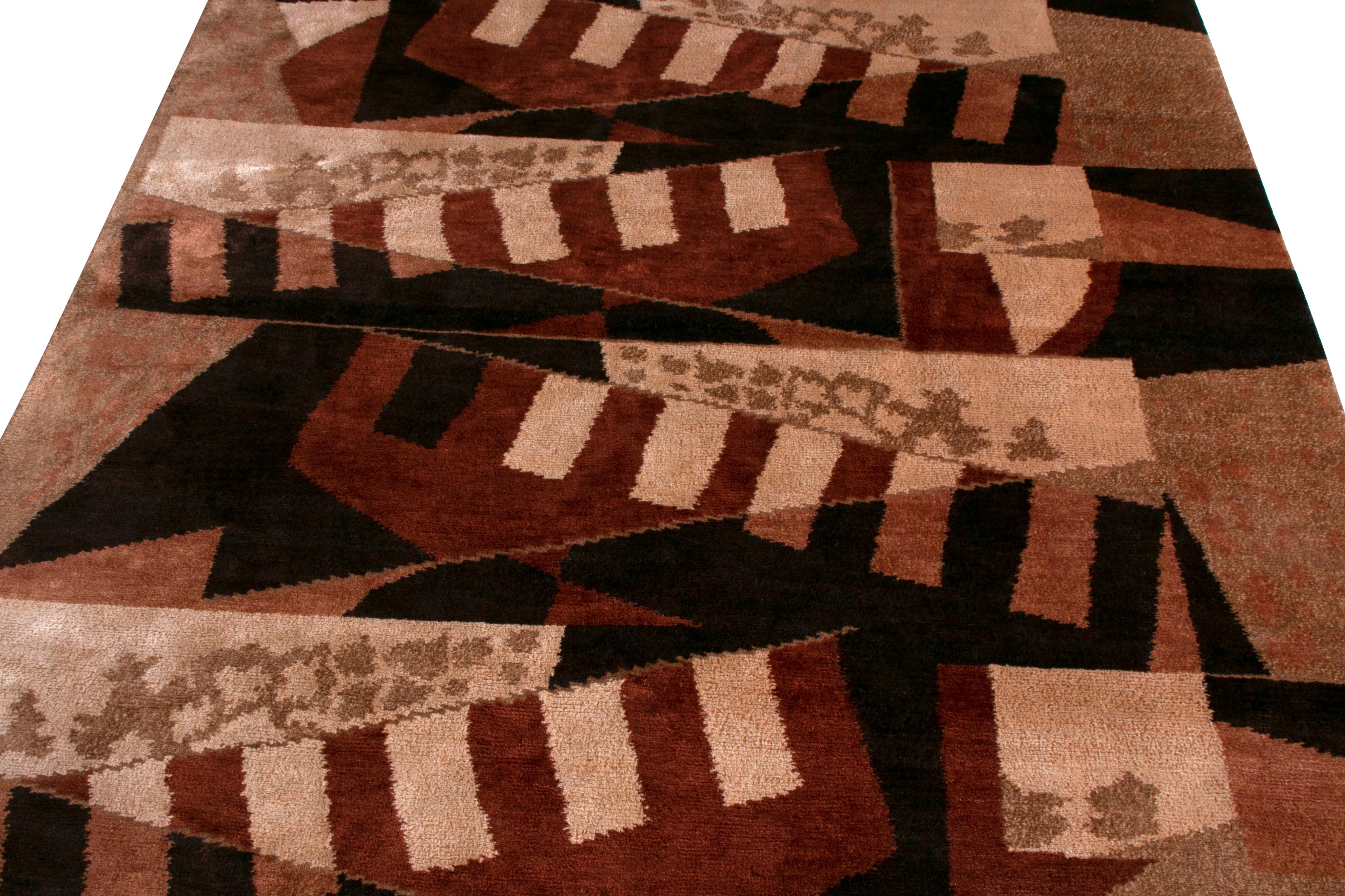 Alfombra Cubist Beige-Marrón Lana y Seda Patrón Geométrico by Rug & Kilim Nepalés en venta