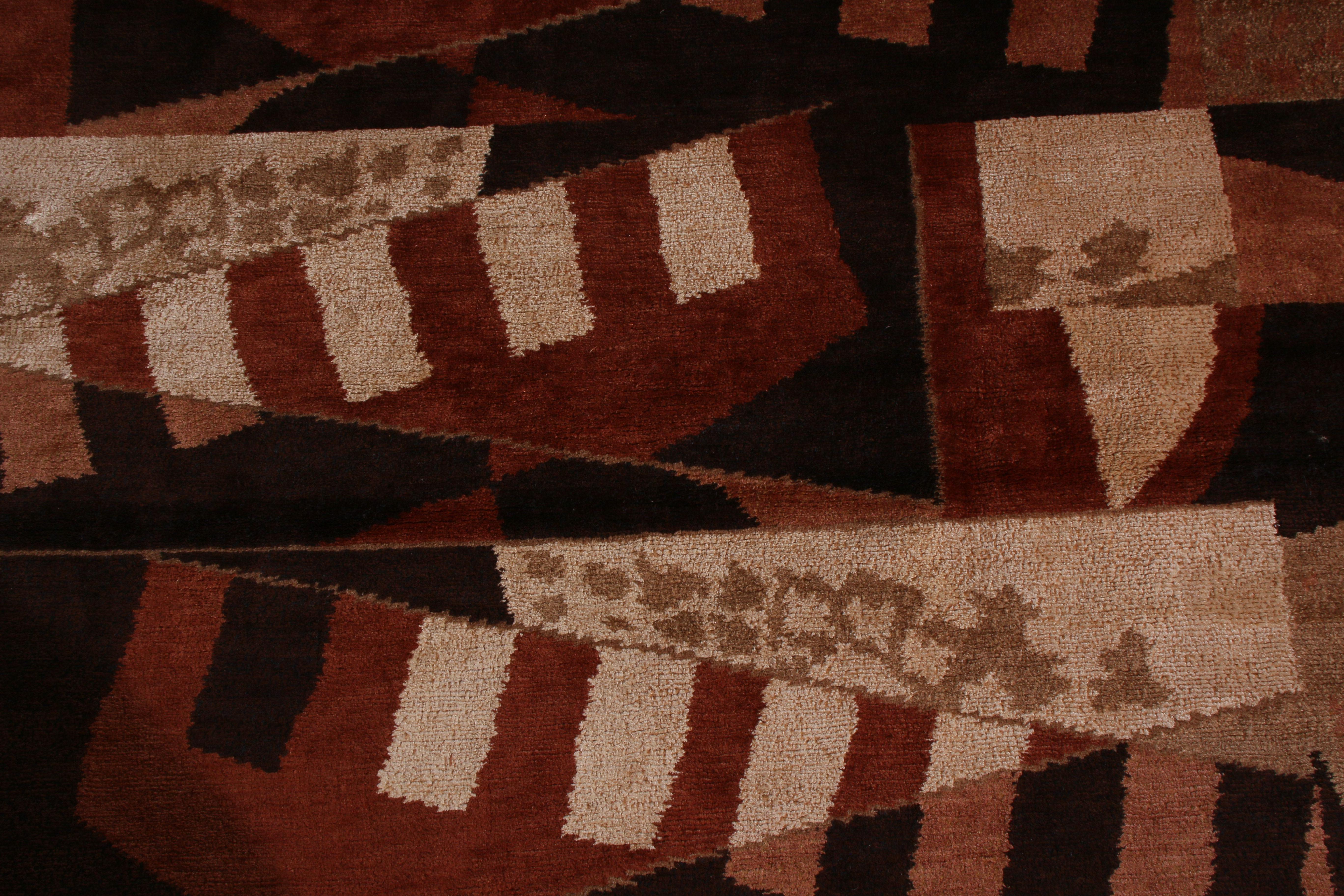 Alfombra Cubist Beige-Marrón Lana y Seda Patrón Geométrico by Rug & Kilim en Nuevo estado para la venta en Long Island City, NY