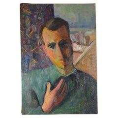Cubist russian school portrait of a man. Oil on canvas