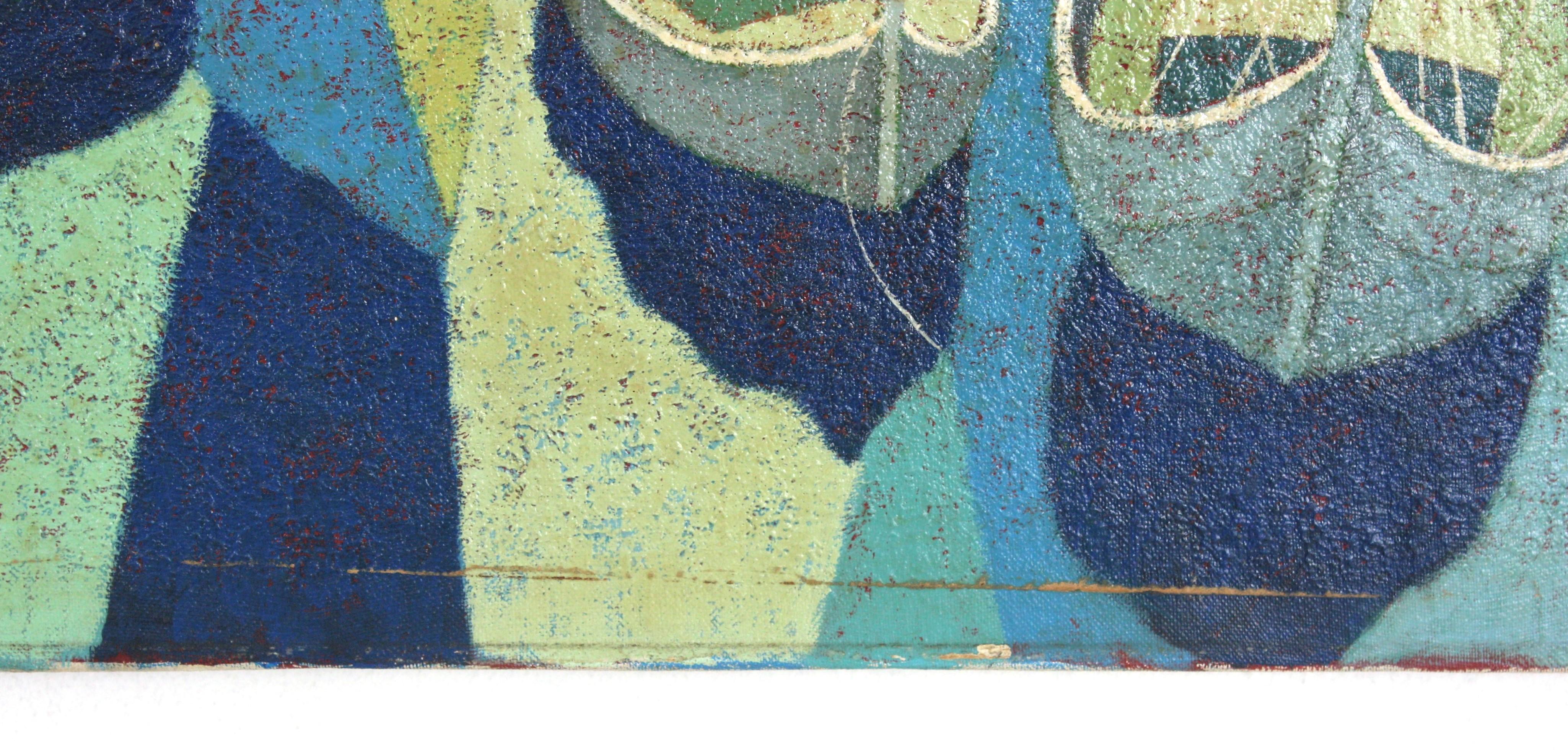 Peinture de bateaux à voile cubistes signée Huile sur toile en vente 2