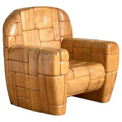 Cubist Sculptural Oak Armchair by Mauro Mori
