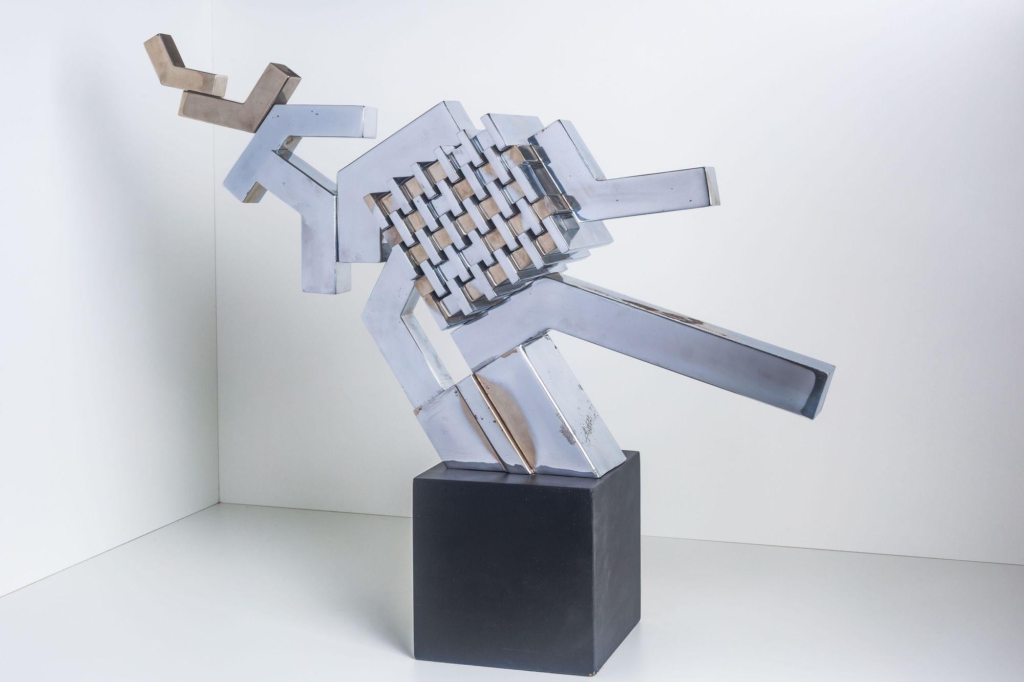 Metal Cubist Sculpture in Mirror Polished Chrome For Sale