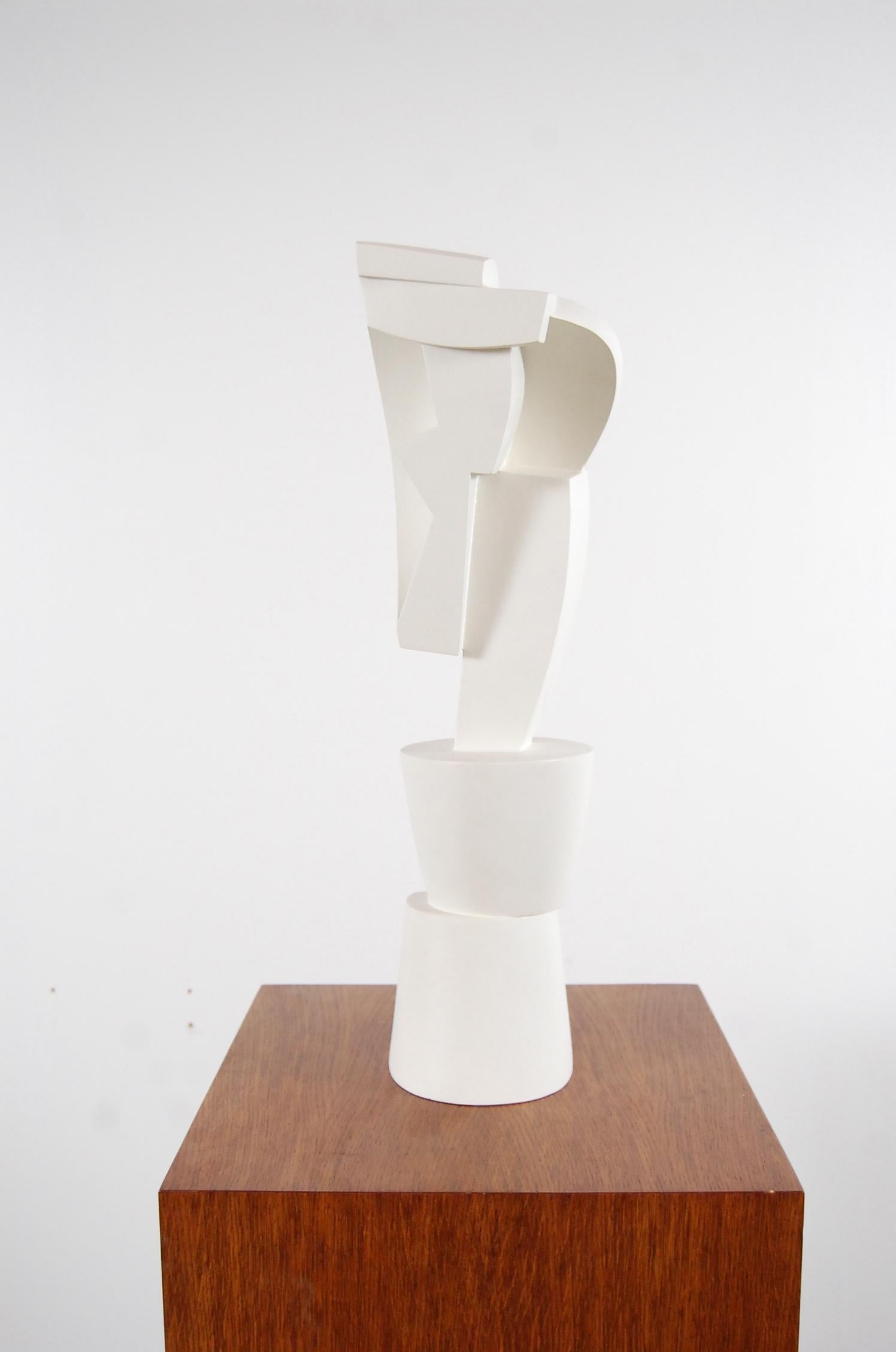 Mid-Century Modern Cubist Sculpture on Oak Pedestal by Peter Ambrose