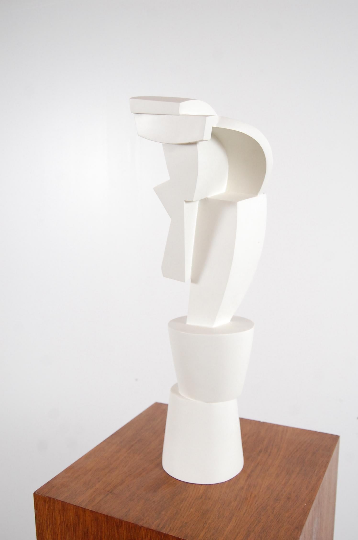Cubist Sculpture on Oak Pedestal by Peter Ambrose In Good Condition In Providence, RI