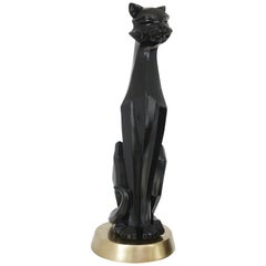 Sculpture cubiste en forme de chat en plâtre noir