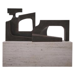 Cubist Steel Sculpture on Travertine Base, 1978