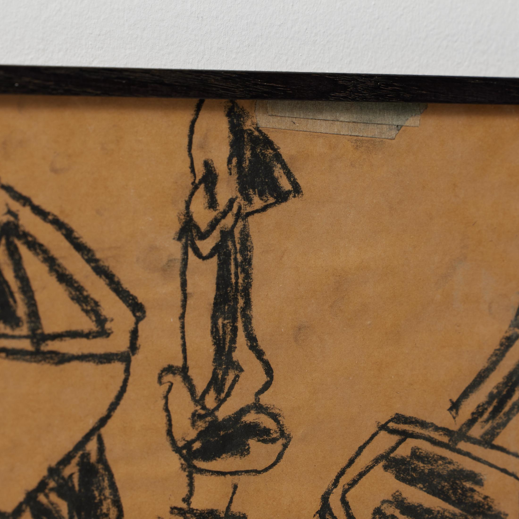 Disegno cubista di natura morta in carboncino nero di Vastian - Firmato e incorniciato In condizioni buone in vendita a Barcelona, ES