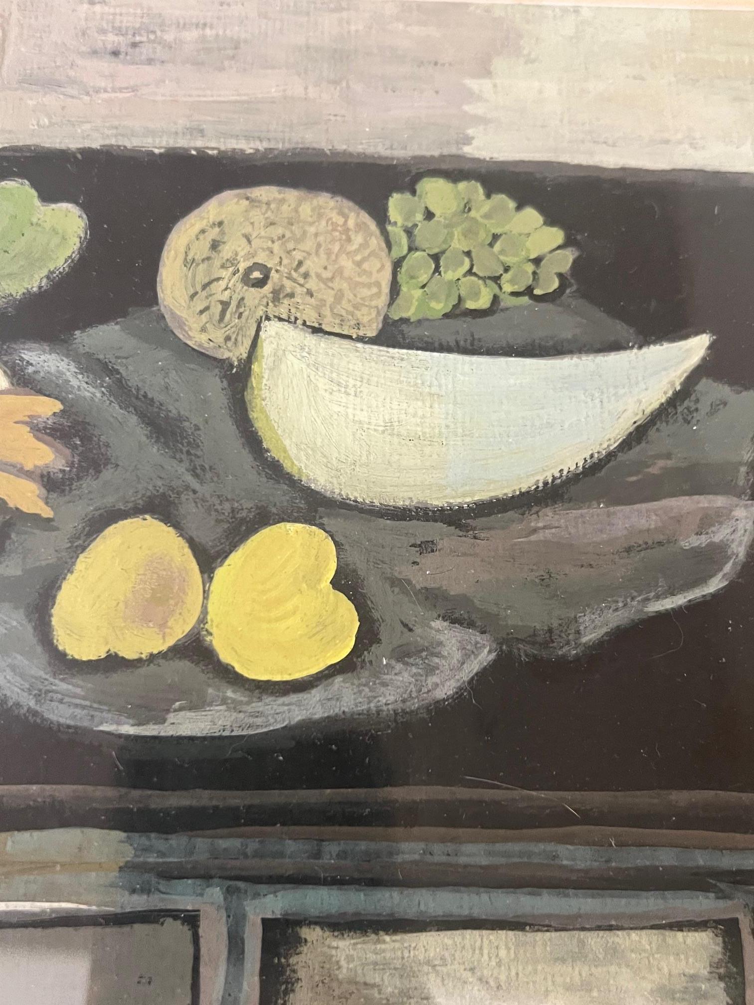 Reid Fancher Gouache-Stillleben im kubistischen Stil, ca. 1947.  Das Gemälde hat die Maße 11 x 6,5, ist gerahmt, mit Passepartout versehen und bereit zum Aufhängen.

Reid Fancher (1899-1977) war ein amerikanischer Künstler.
