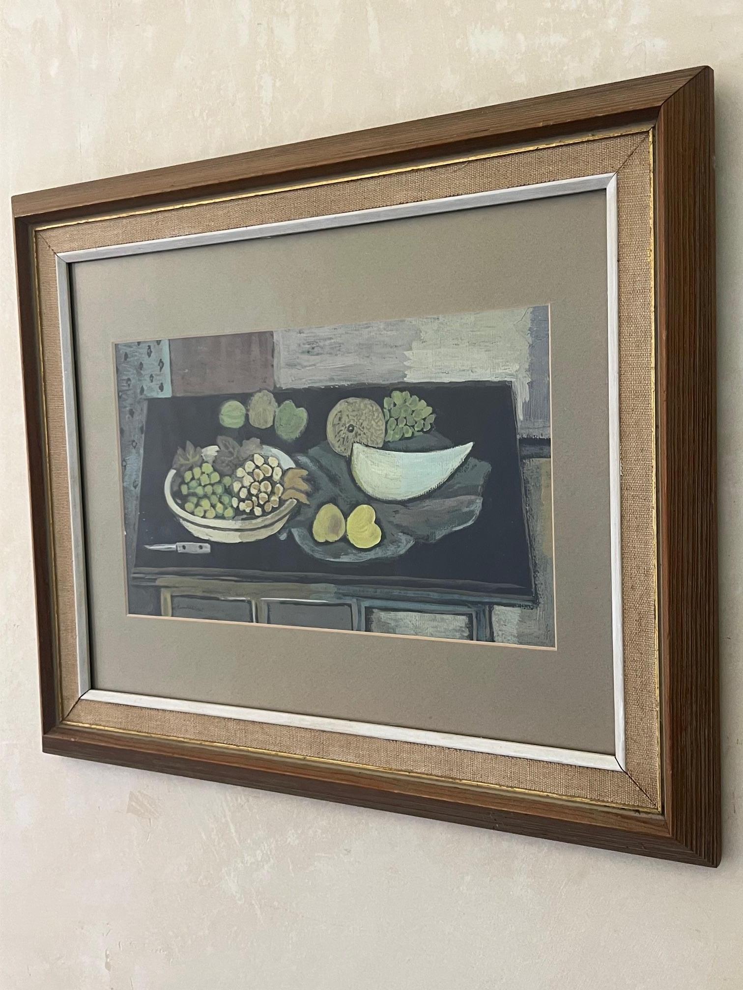 Kubistisches Stillleben Gouache von Reid Fancher, 1947 (Farbe) im Angebot