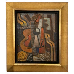 Cubist still life with violin, signed “Gilberte Schmitt”