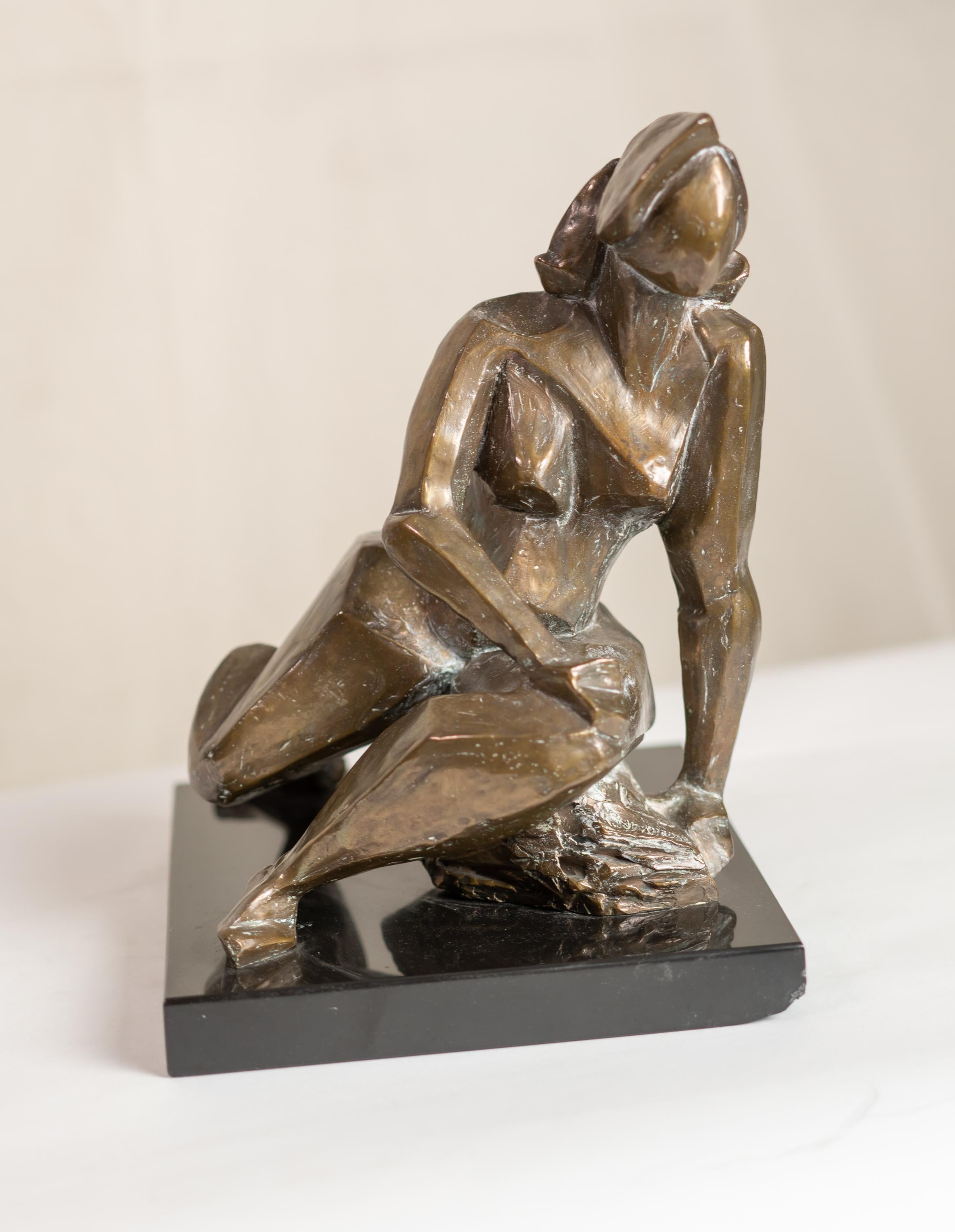 American Cubist Style Bronze Sitting Woman by Caroline Newhouse