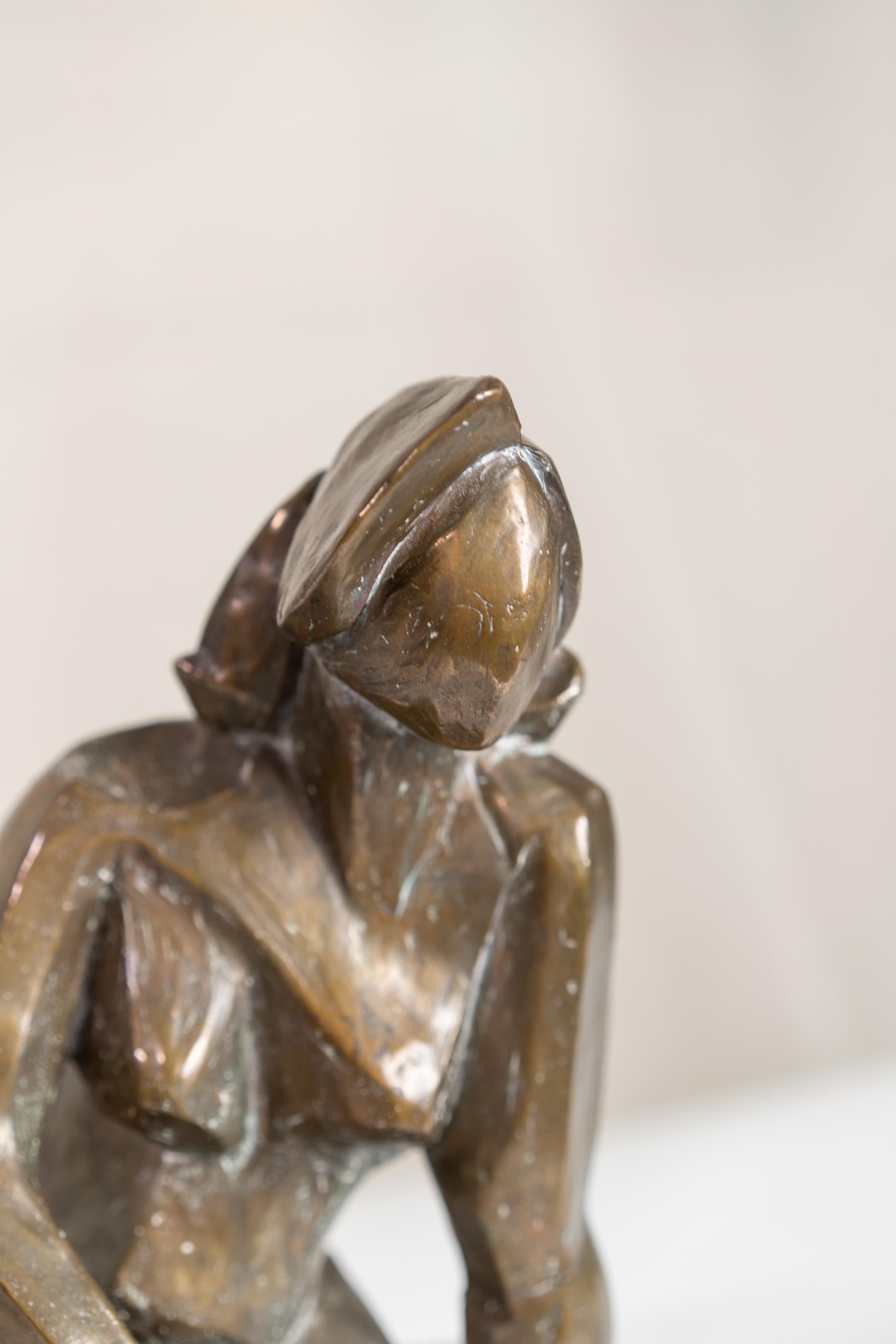Late 20th Century Cubist Style Bronze Sitting Woman by Caroline Newhouse