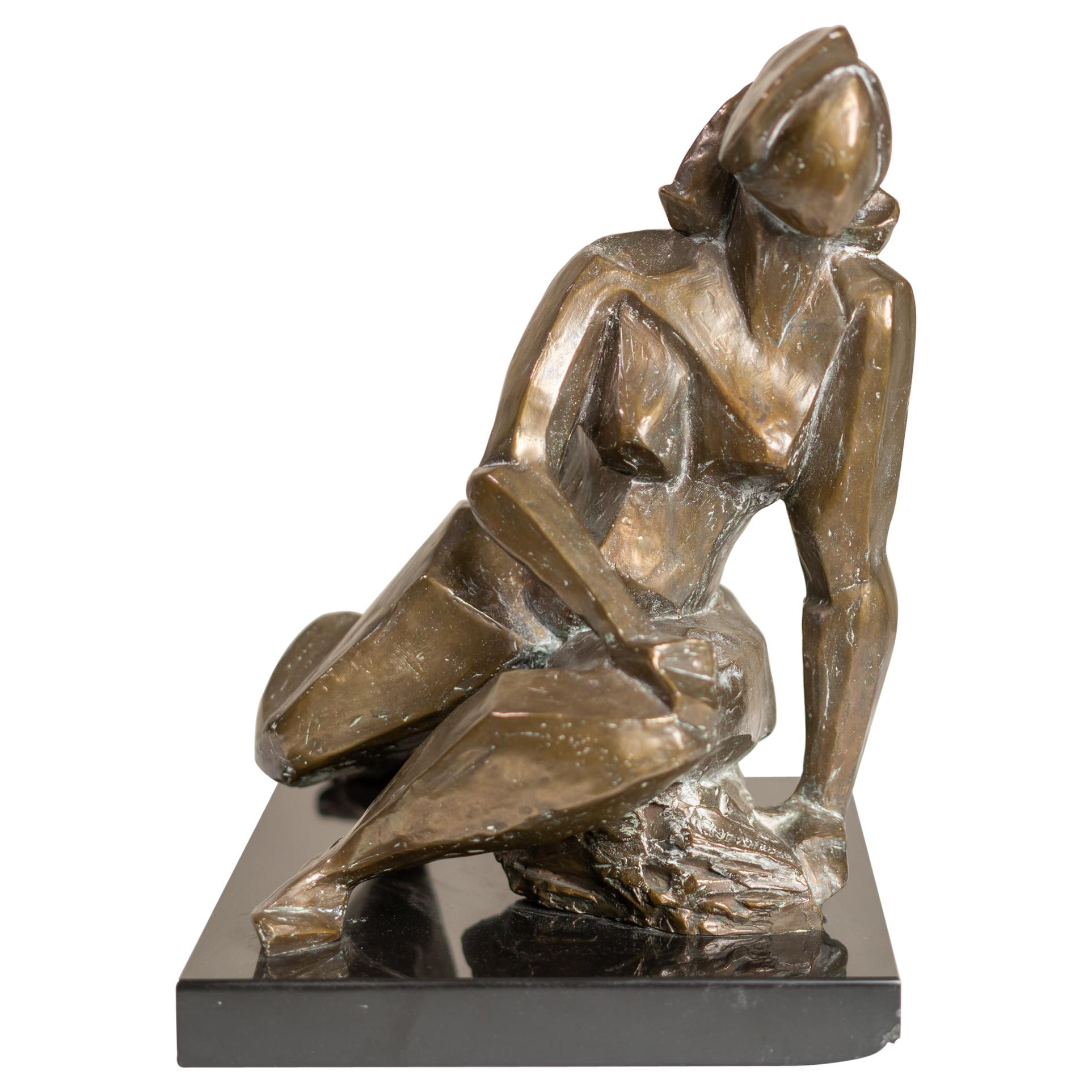Cubist Style Bronze Sitting Woman by Caroline Newhouse