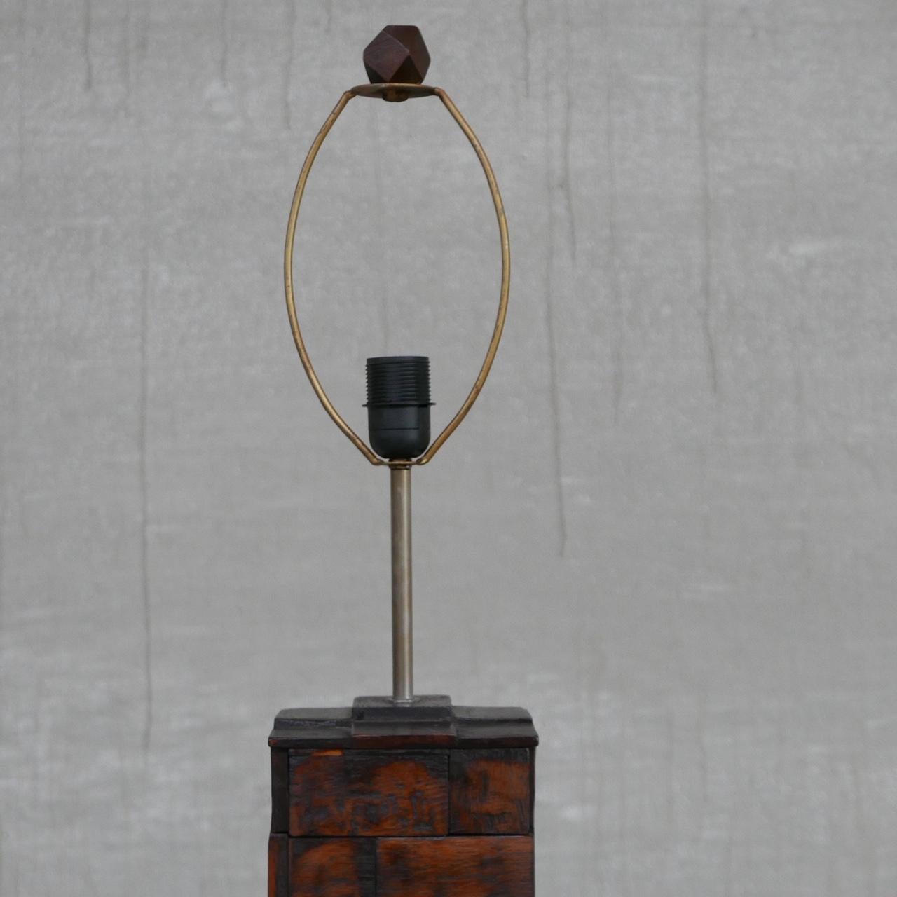 Belgian Cubist Style Brutalist Mid-Century Belgium Wooden Floor Lamp