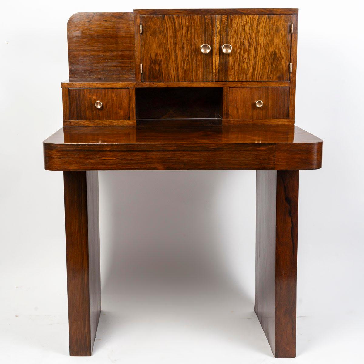 Cubist style desk, 1930-1940.

1930s-1940s Cubist style  desk, 2 drawers, 2 doors in front.
H: 115cm, W: 80cm, D: 64cm