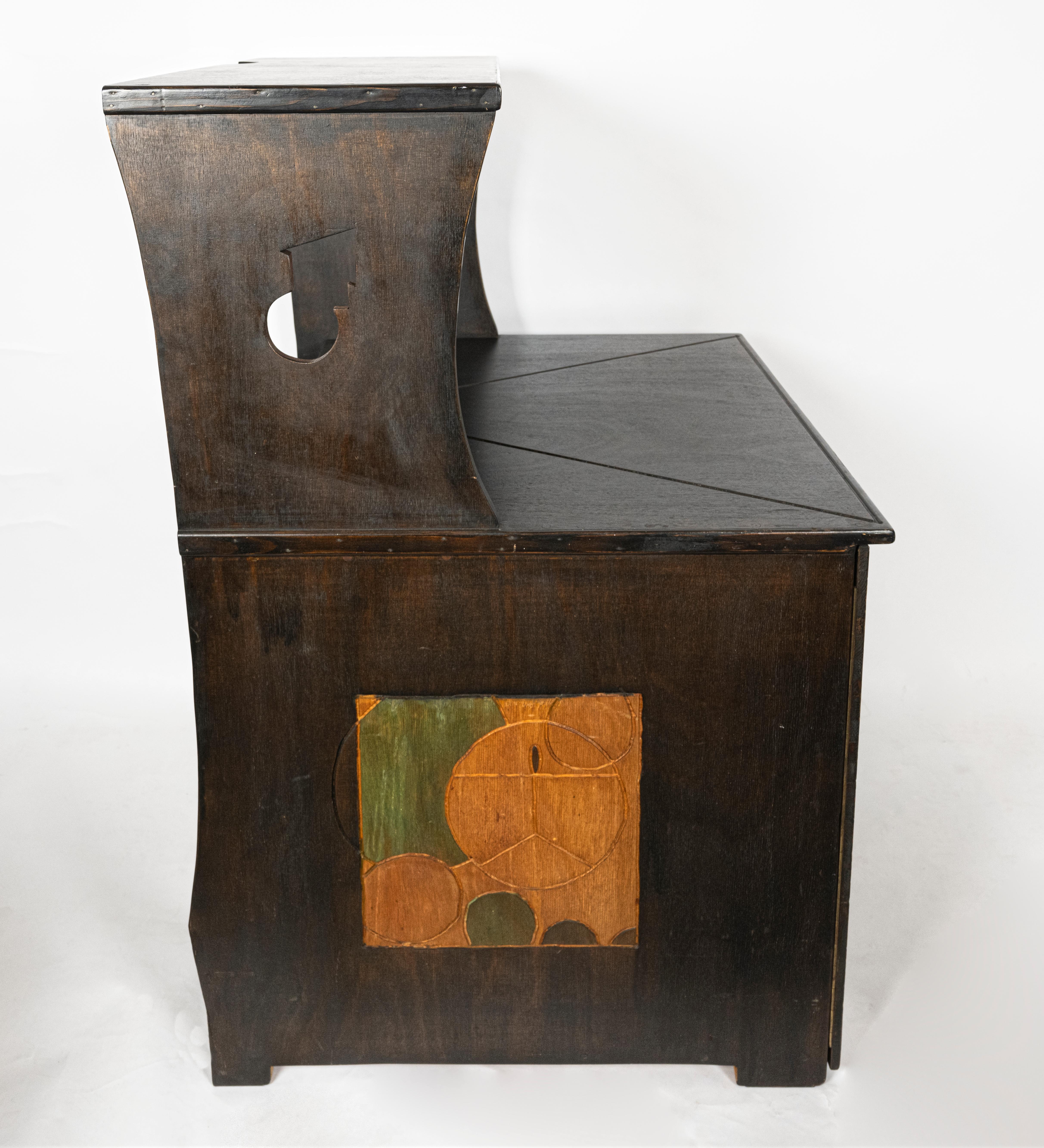 Oak Cubist-Style Desk and Chair Set For Sale