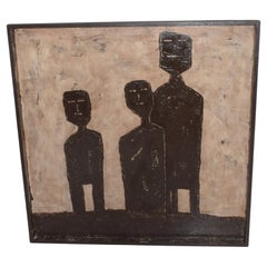 Cubist Style Modernism Abstract Painting Three Men artist signed M Chavez