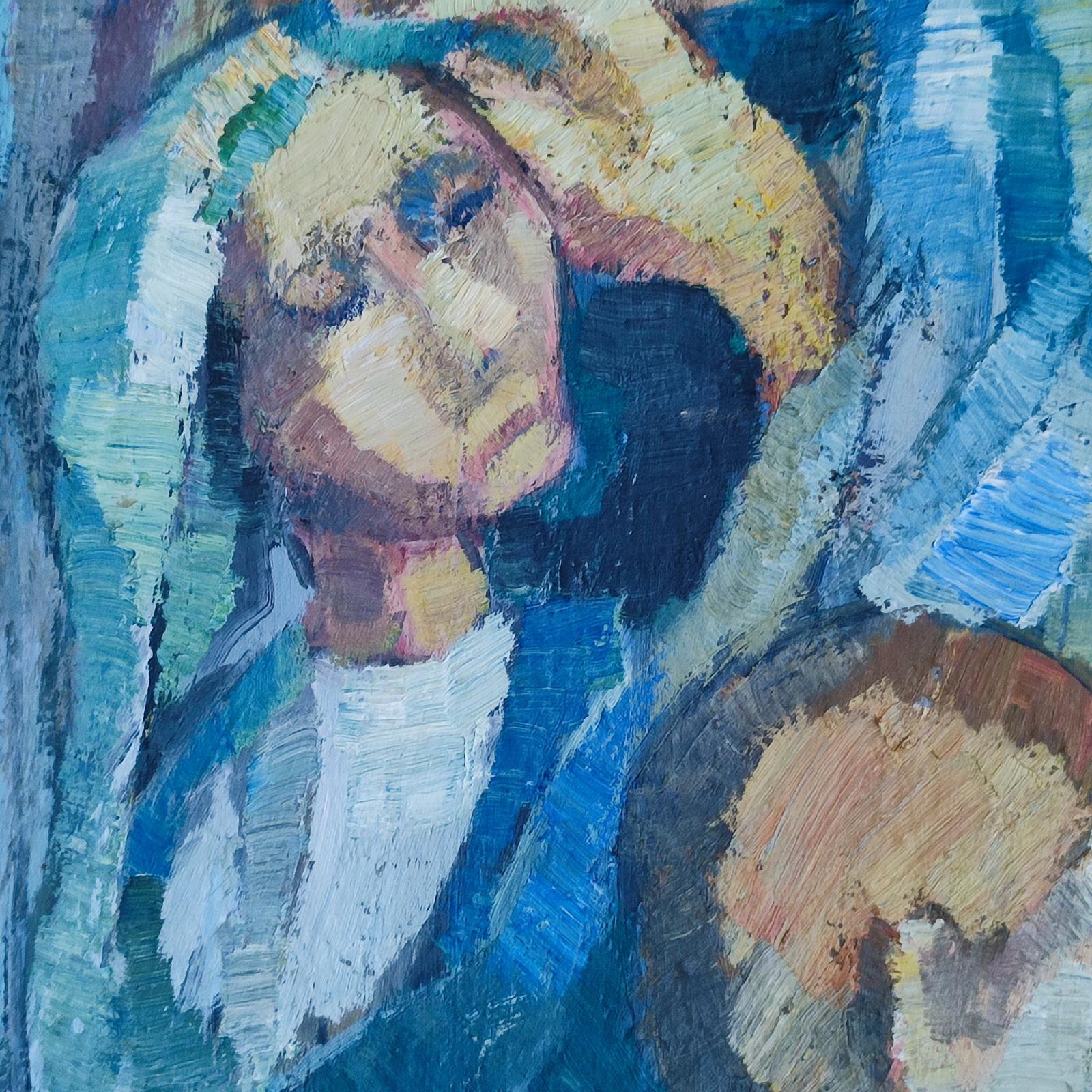 Kubistisches Gemälde, Öl auf Karton, Familienereignis, 1960er Jahre (20. Jahrhundert) im Angebot