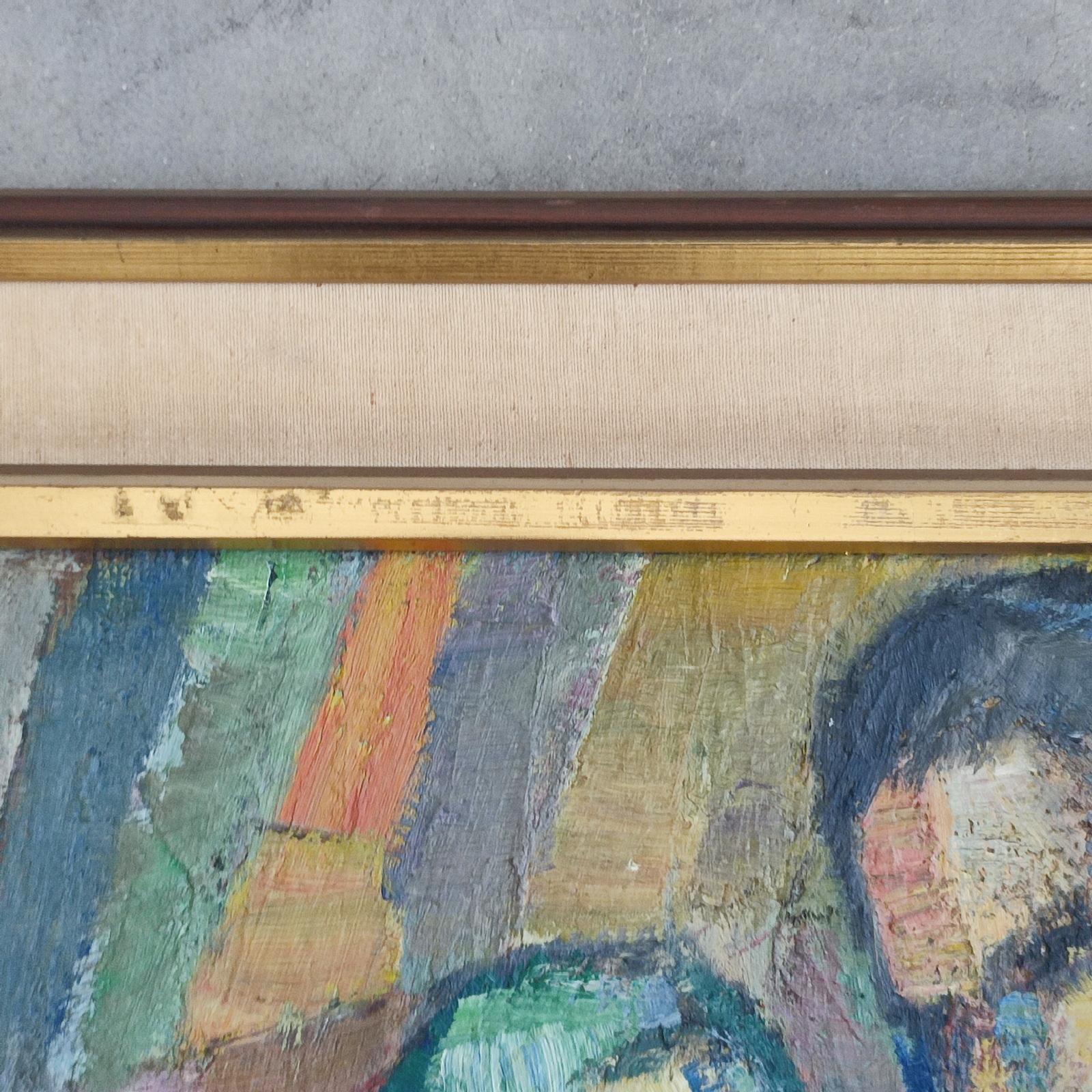 Kubistisches Gemälde, Öl auf Karton, Familienereignis, 1960er Jahre im Angebot 1