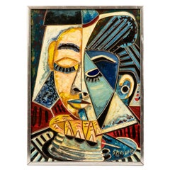 Cubist Style Painting on Board Signed S. Mesreh Cubist Style Painting on Board Signed S. Mesreh