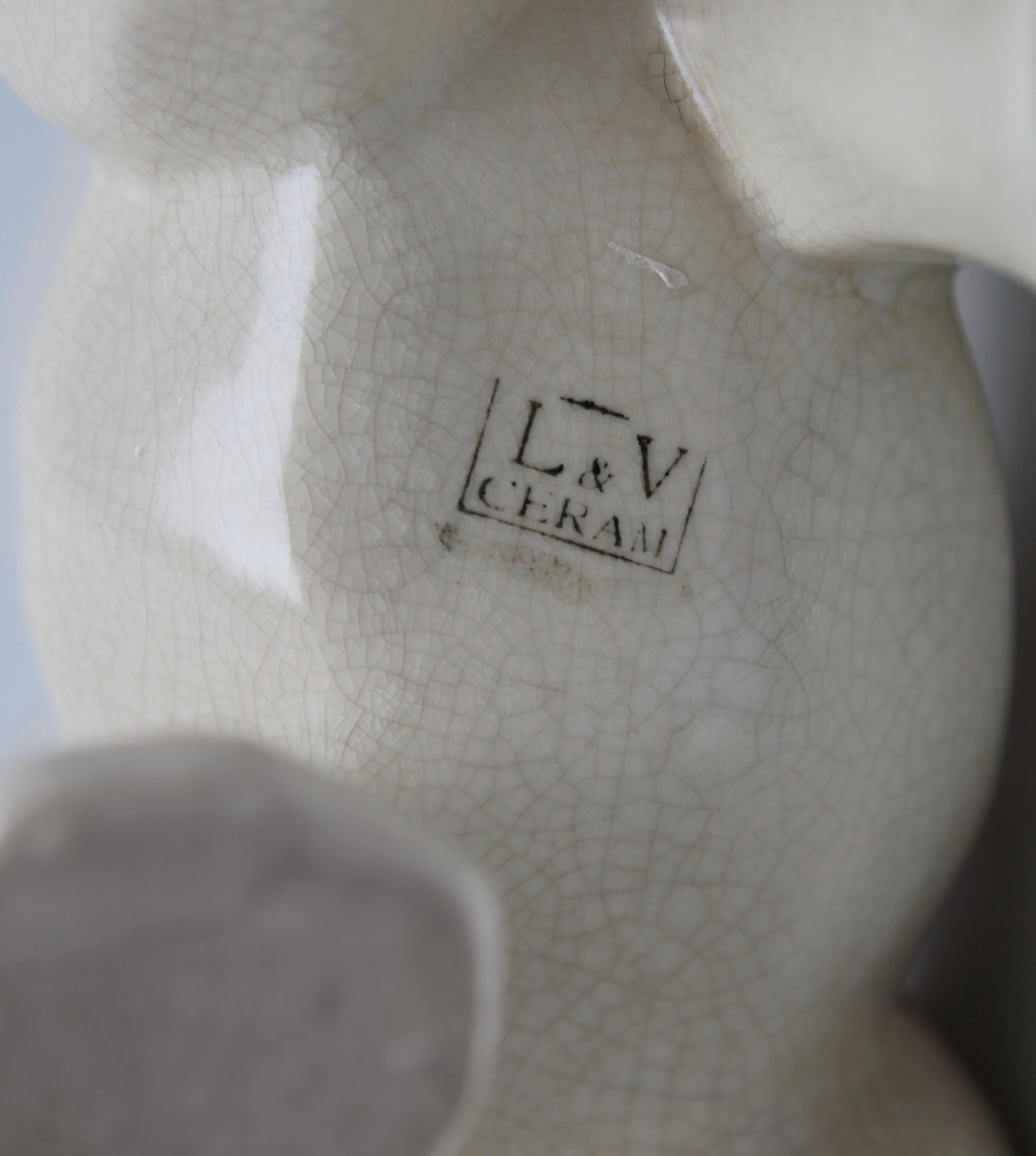 Kubistischer Polar Bear Whit a Crackle-Glasur, Keramik-Finish, Stempel L&V Ceram im Angebot 3