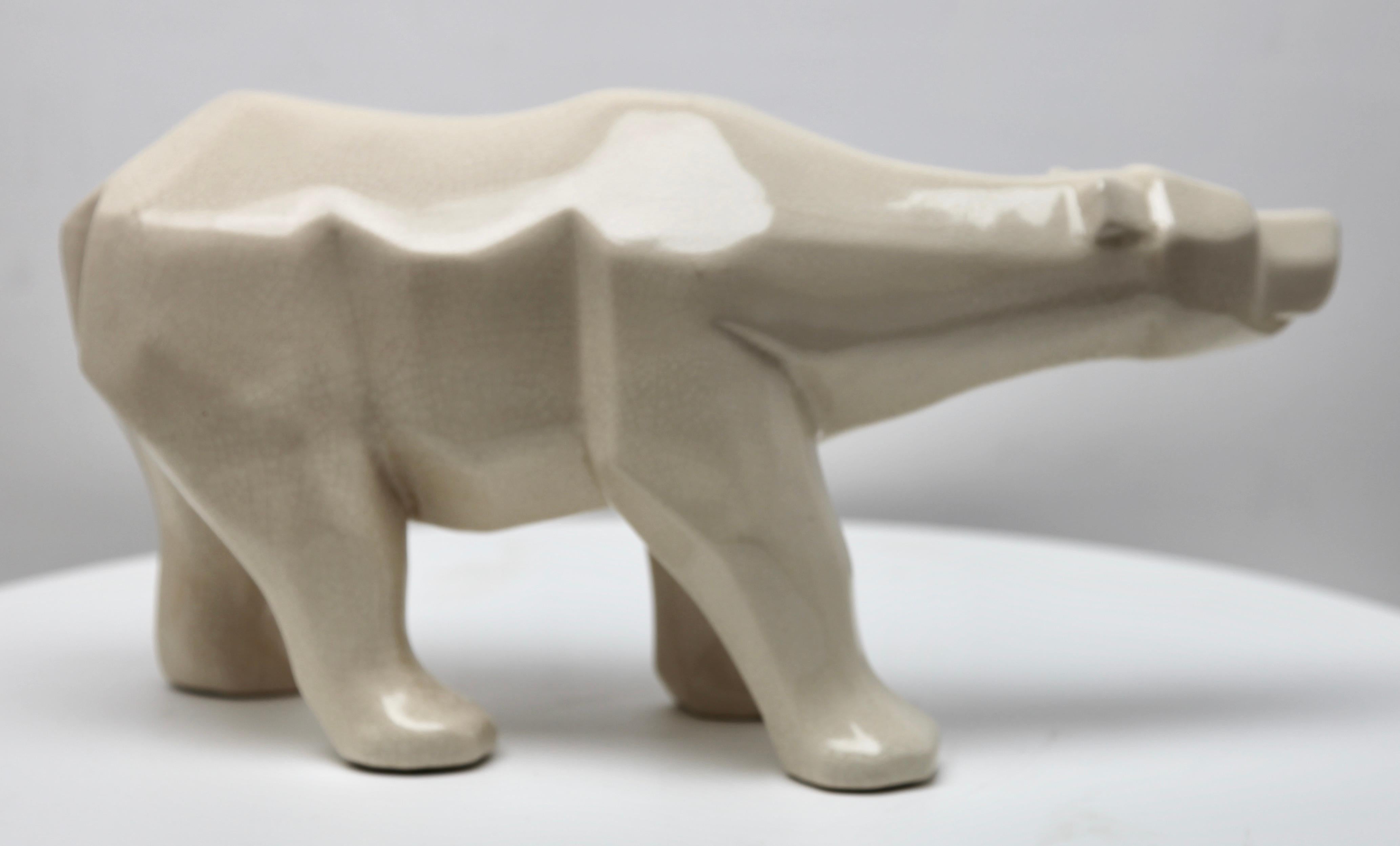 Kubistischer Polar Bear Whit a Crackle-Glasur, Keramik-Finish, Stempel L&V Ceram (Glasiert) im Angebot