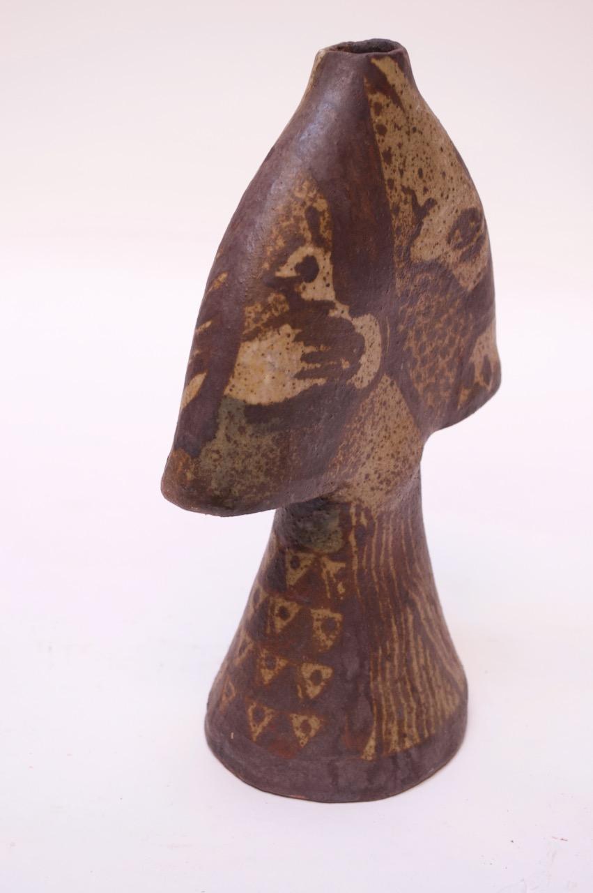 Mid-Century Modern Vase en poterie de grès de style cubiste de studio d'après Pablo Picasso en vente